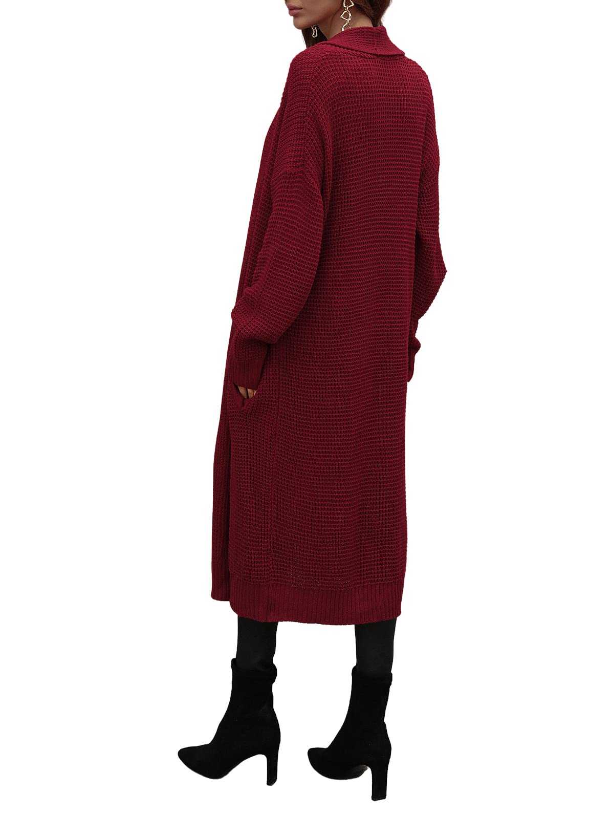 CHARTOU Women's Lightweight Long Waffle Knit Shawl Collar Open Front Duster Cardigan Sweater - Cozy Fall & Winter Layering Piece for Office, Travel and Casual Outfits