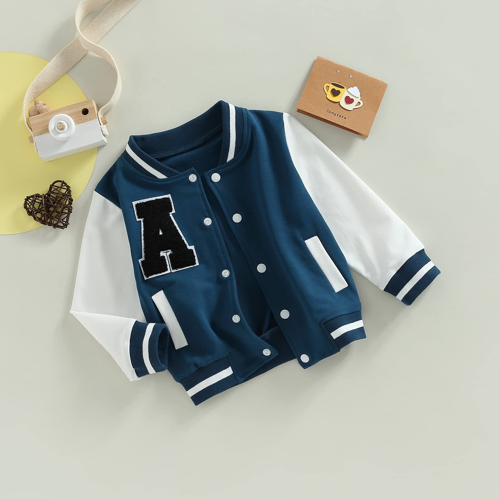 **Boys' Baseball Varsity Jacket - Button Down & Zip Up Contrast Color Coat for Toddlers & Kids - Fall & Spring Outerwear for School, Sports & Casual Wear**