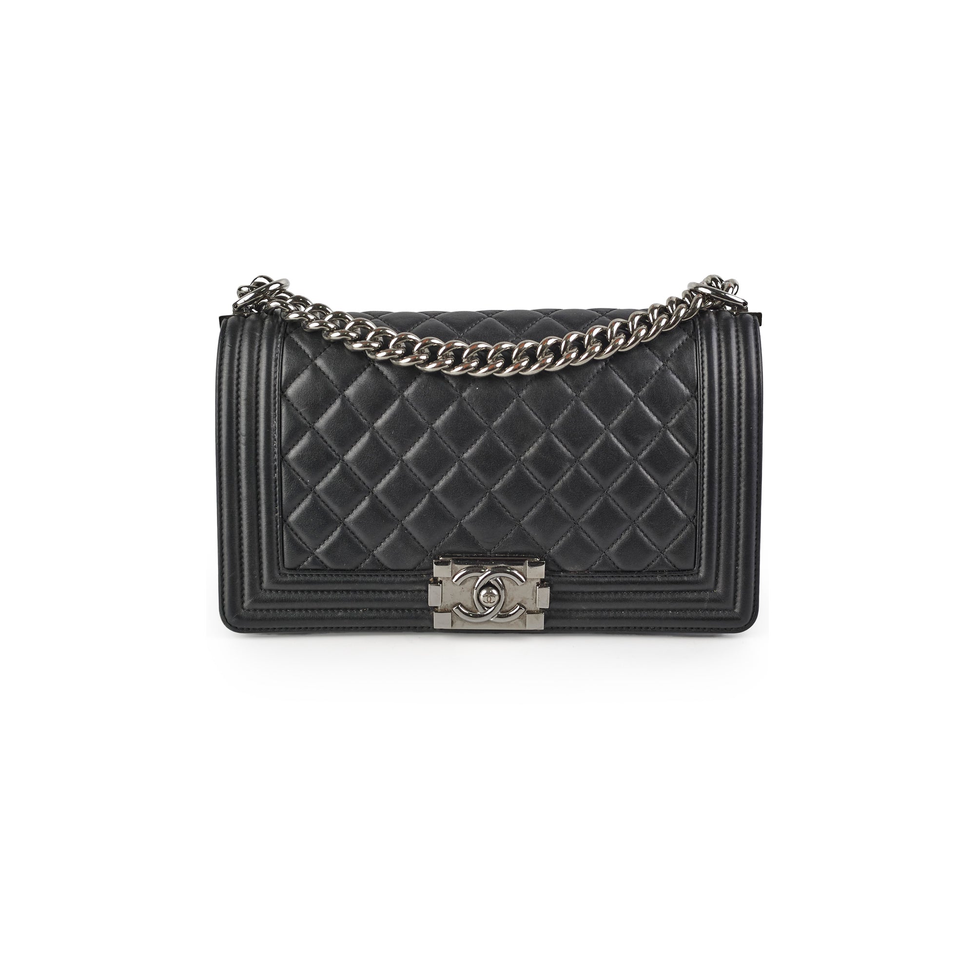 Chanel Old Medium Boy Bag Black Lambskin Leather - Luxury Crossbody Handbag for Women, Perfect for Evening Events & Date Nights