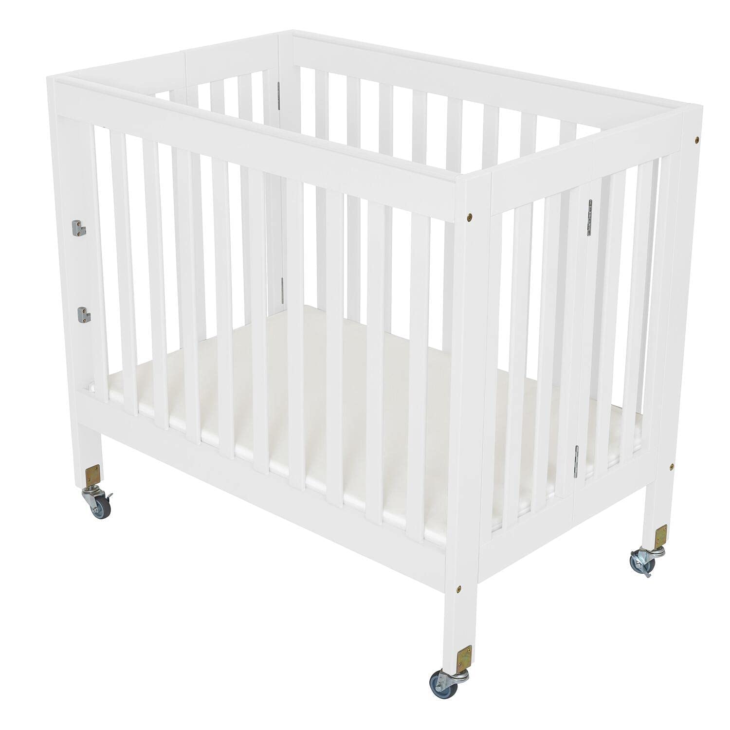 Foldable Portable Crib with Wheels - Lightweight Travel Baby Bed for Home & On-the-Go - Perfect for Nursery, Travel, Camping & Grandparents' House (White)