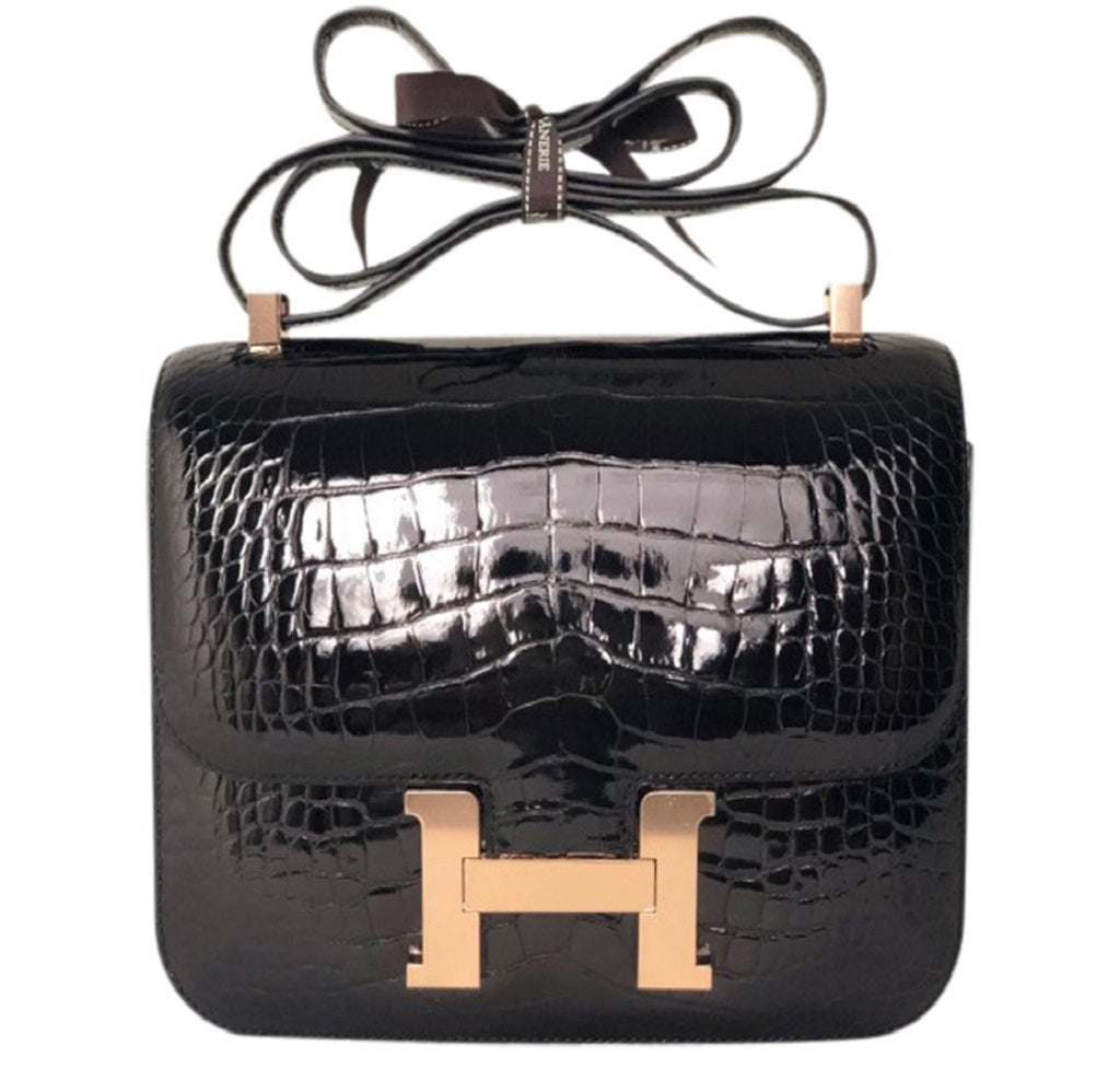 Luxury Hermès Constance 24 Black Alligator Leather Handbag - Perfect for Evening Events & High-End Fashion Accessories