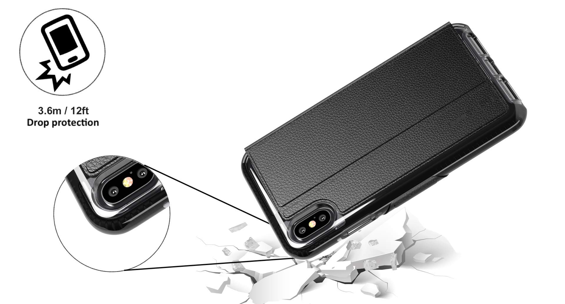 Tech21 Evo Wallet Case for Apple iPhone X/XS - Magnetic Closure Protective Cover with Card Storage (Black) | Slim & Secure for Everyday Use, Travel & Business