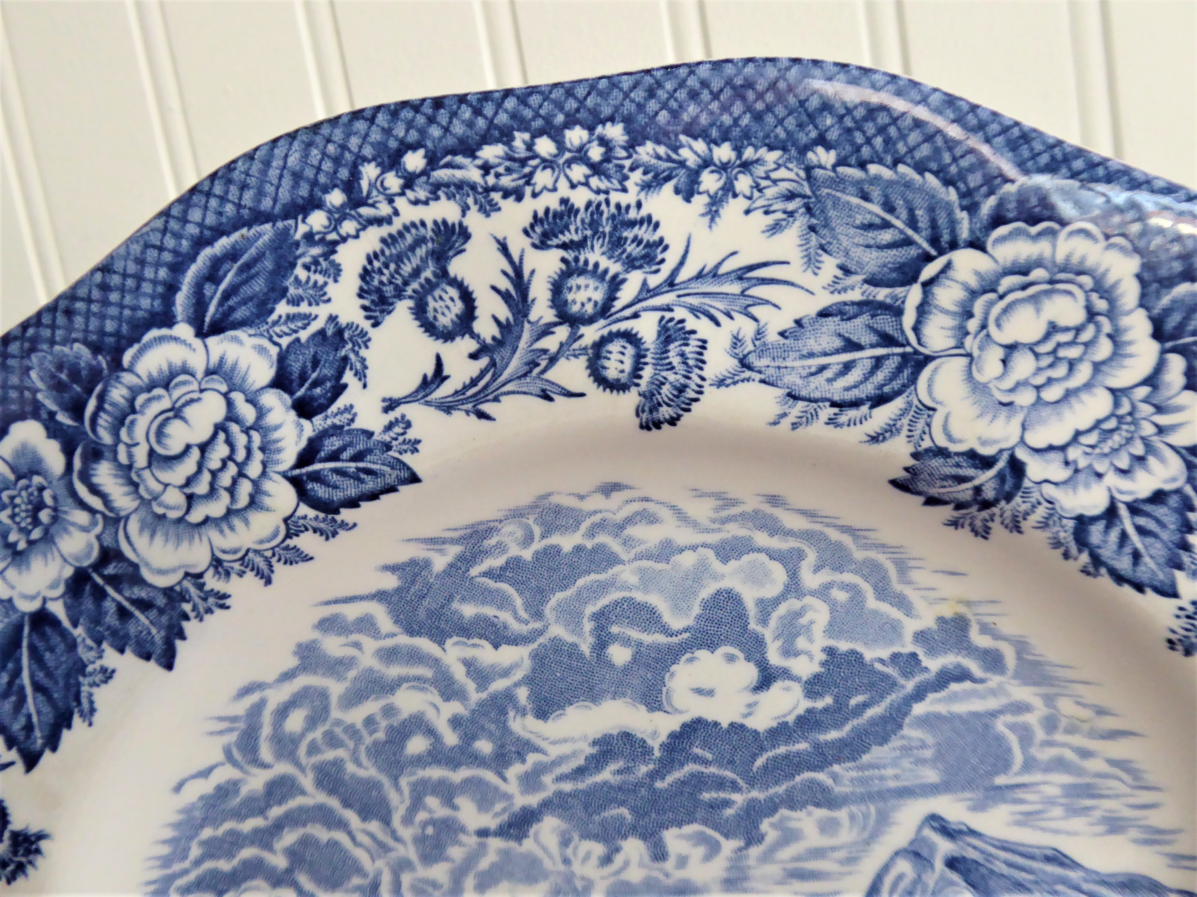Vintage Royal Warwick England Blue Transferware Dinner Plate - Scottish Landscape Lochs of Scotland Design, 1970s Retro Dinnerware for Elegant Dining & Collectors