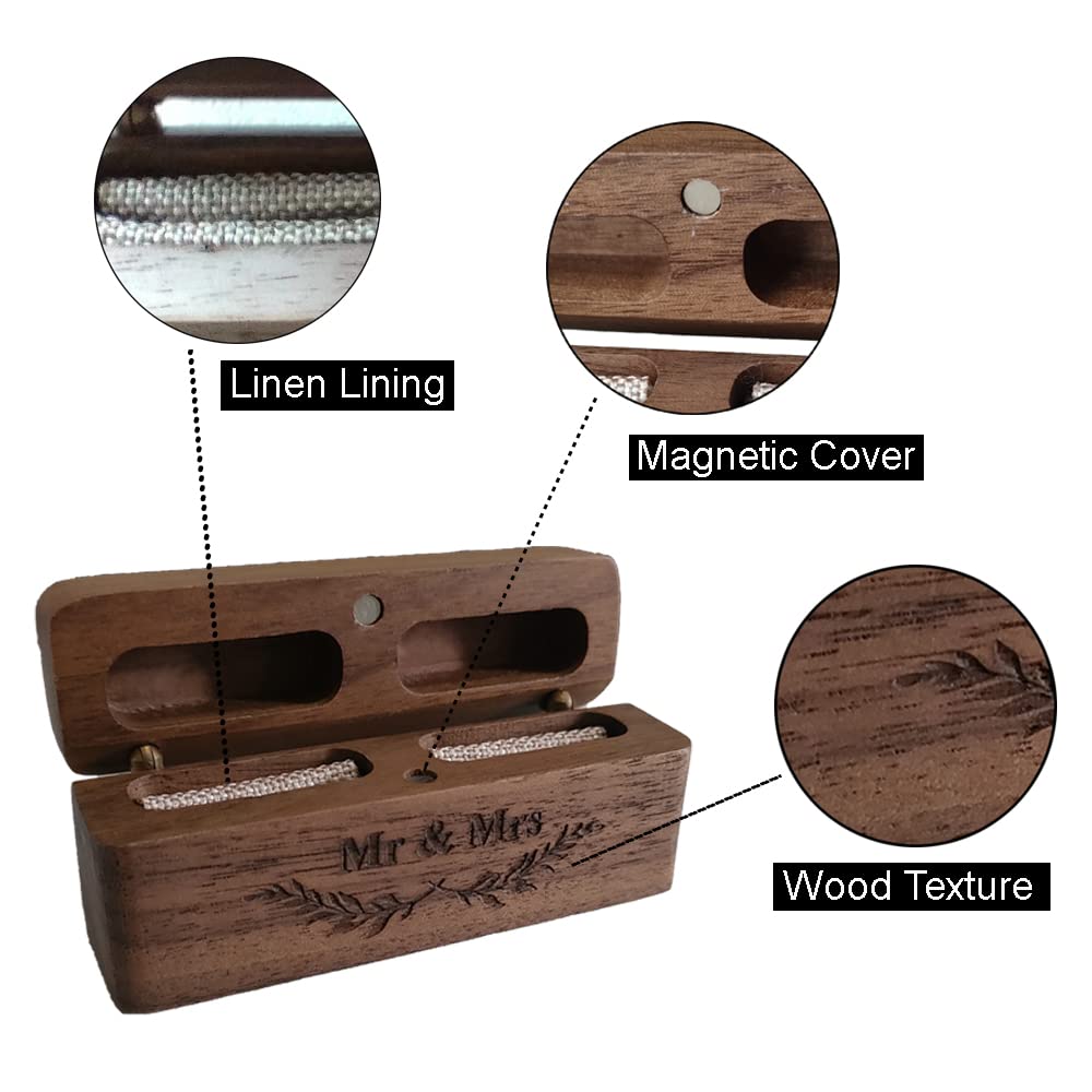 SETOFI Wooden Wedding Ring Box for Mr & Mrs - Elegant Engagement Ring Jewelry Box for Proposals, Ceremonies & Anniversaries - Perfect for Wedding, Engagement & Romantic Gift Giving