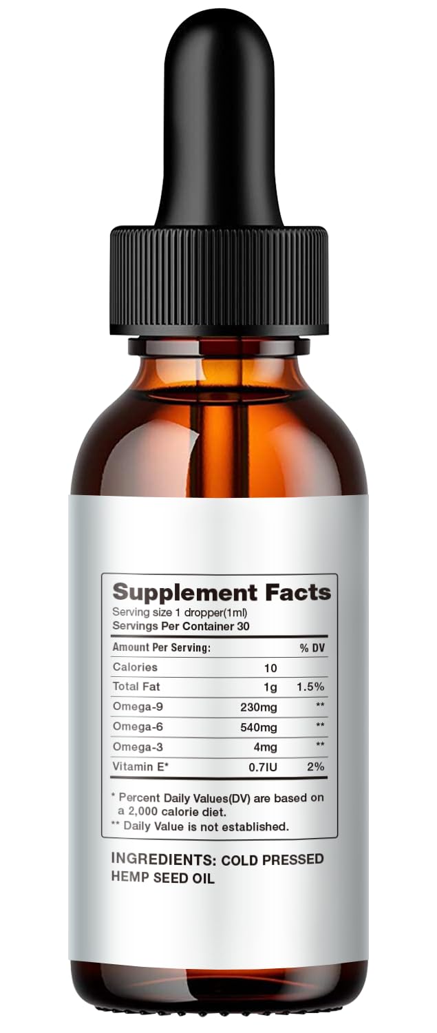 Premium Omega 3 6 9 Hemp Oil Drops - Organic Supplement for Heart, Brain & Joint Health - Supports Immunity & Reduces Inflammation - Perfect for Daily Wellness & Active Lifestyle