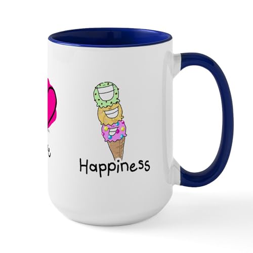 White/Navy Inside - Peace Love And Ice Cream Large Mug