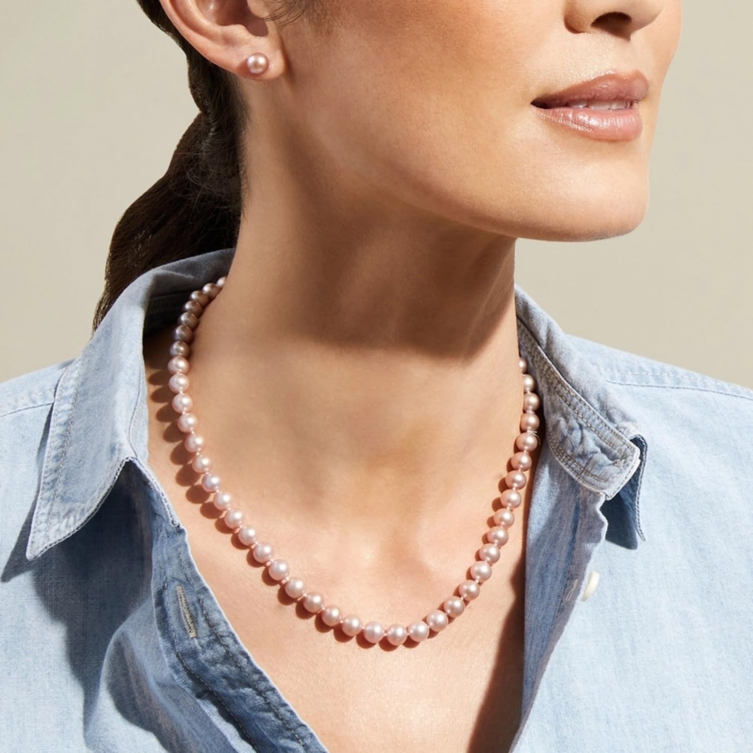 AAA Quality Round Pink Freshwater Cultured Pearl Necklace for Women - Elegant Pearl Jewelry Gift for Christmas, Holidays & Anniversaries | Perfect for Weddings, Parties & Special Occasions