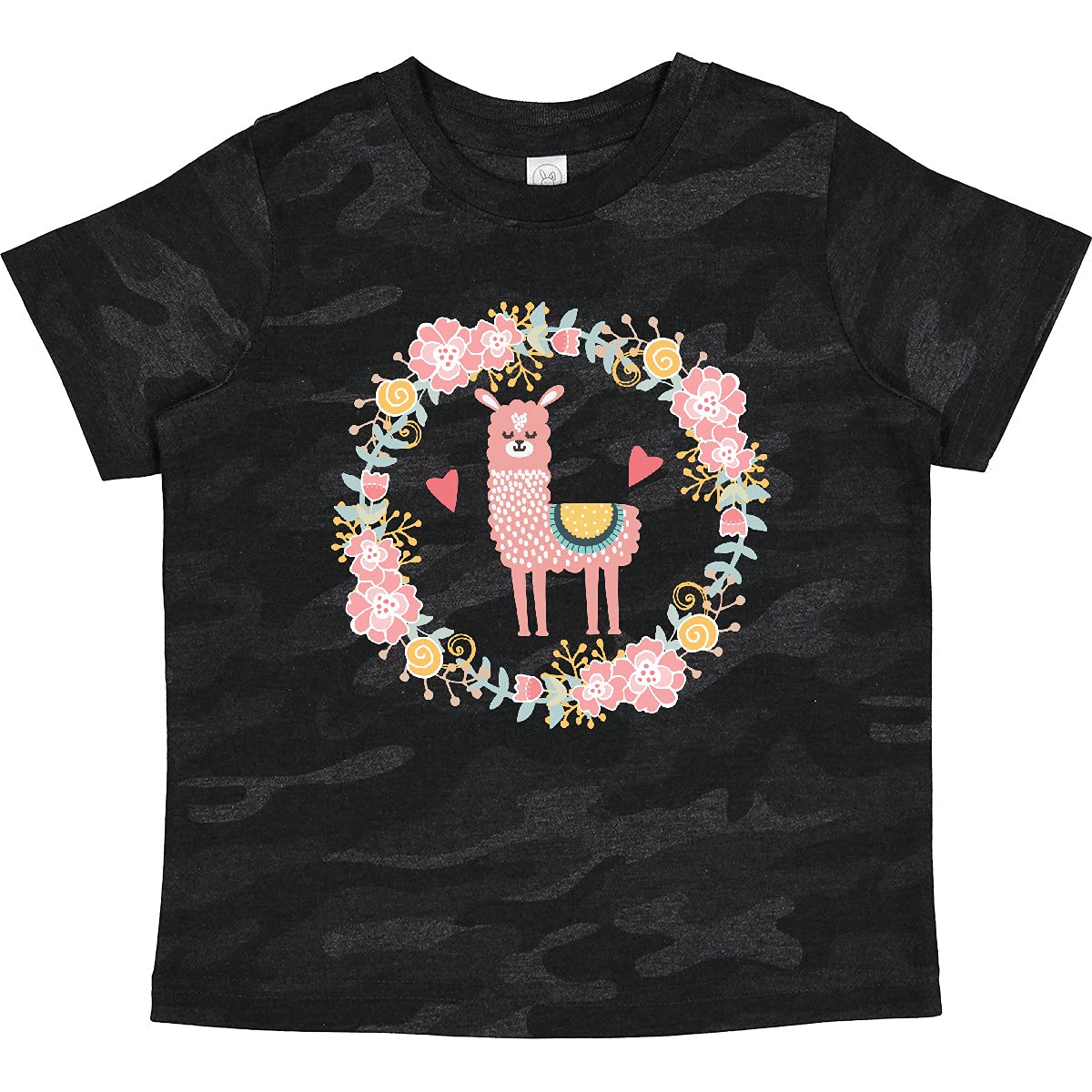 Inktastic Llama Rose Flower Wreath Toddler T-Shirt - Cute Animal Graphic Tee for Boys & Girls - Perfect for Playdates, Birthdays & Family Photos