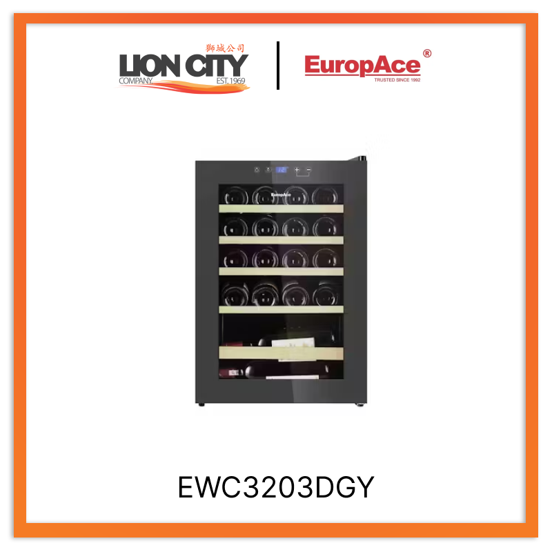 Europace EWC3203DGY 20 Bottle Dual Zone Wine Cooler Refrigerator - Perfect for Home Bars, Restaurants, and Wine Cellars