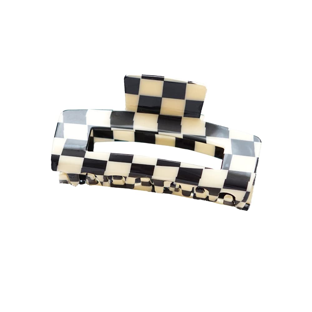 1pc Plaid Hair Clips for Women - Black & White Banana Claw Clips for Thick Hair - Tortoise Shell French Hair Clips for Girls (Rectangle) - Perfect for School, Work & Everyday Hairstyles