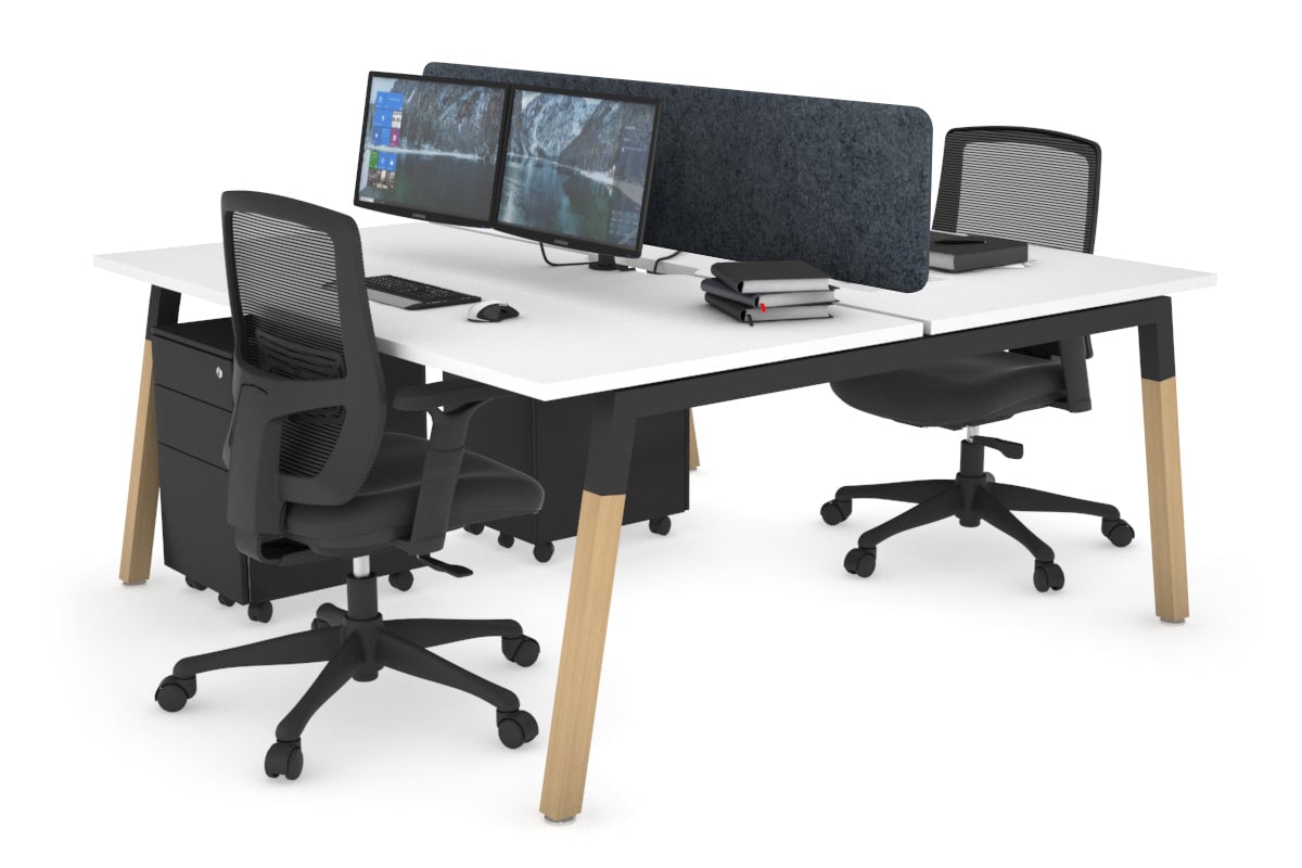 Quadro A Legs 2-Person Office Workstation with Wood Legs & Cross Beam - 1600L x 800W Dimensions, Cable Management Scallop | Perfect for Shared Workspaces & Collaborative Office Environments
