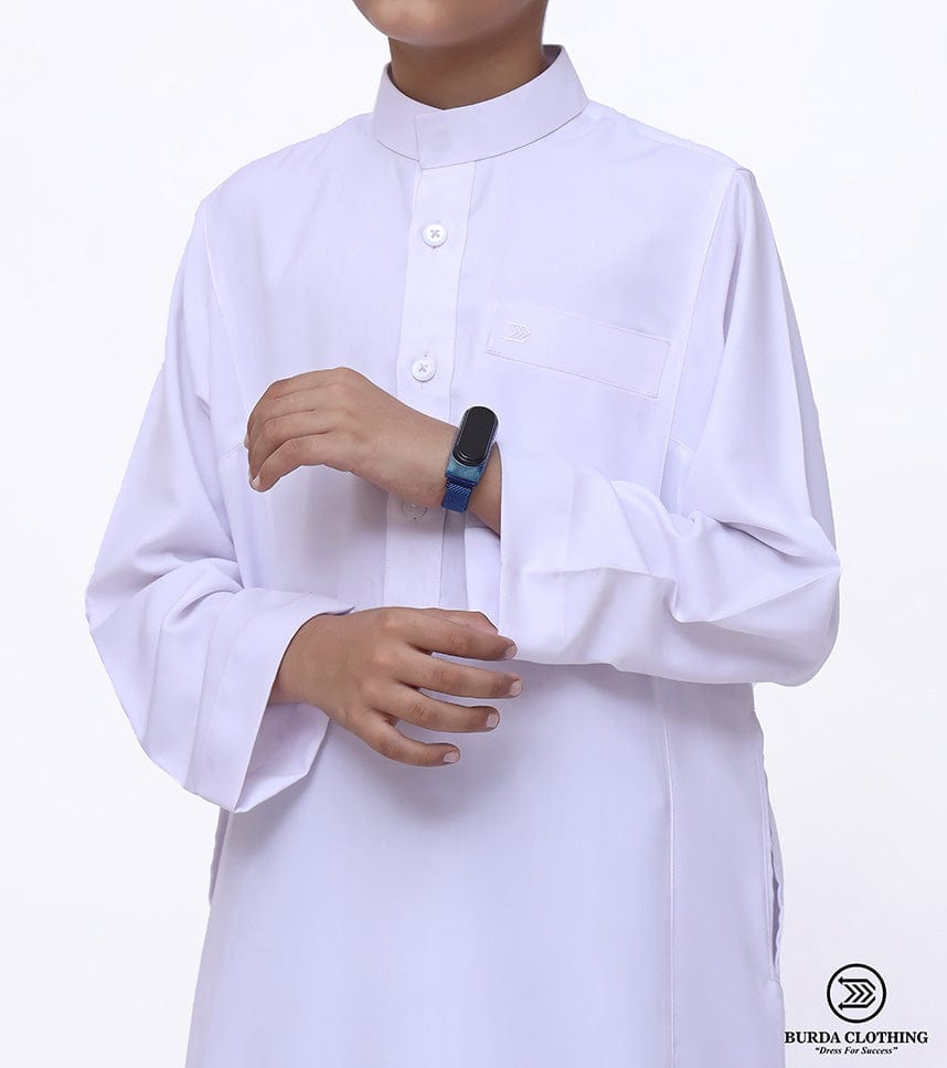 White Kids Jummah Thobe for Boys - Father & Son Matching Islamic Prayer Outfit - Perfect for Eid, Friday Prayer, and Special Religious Occasions