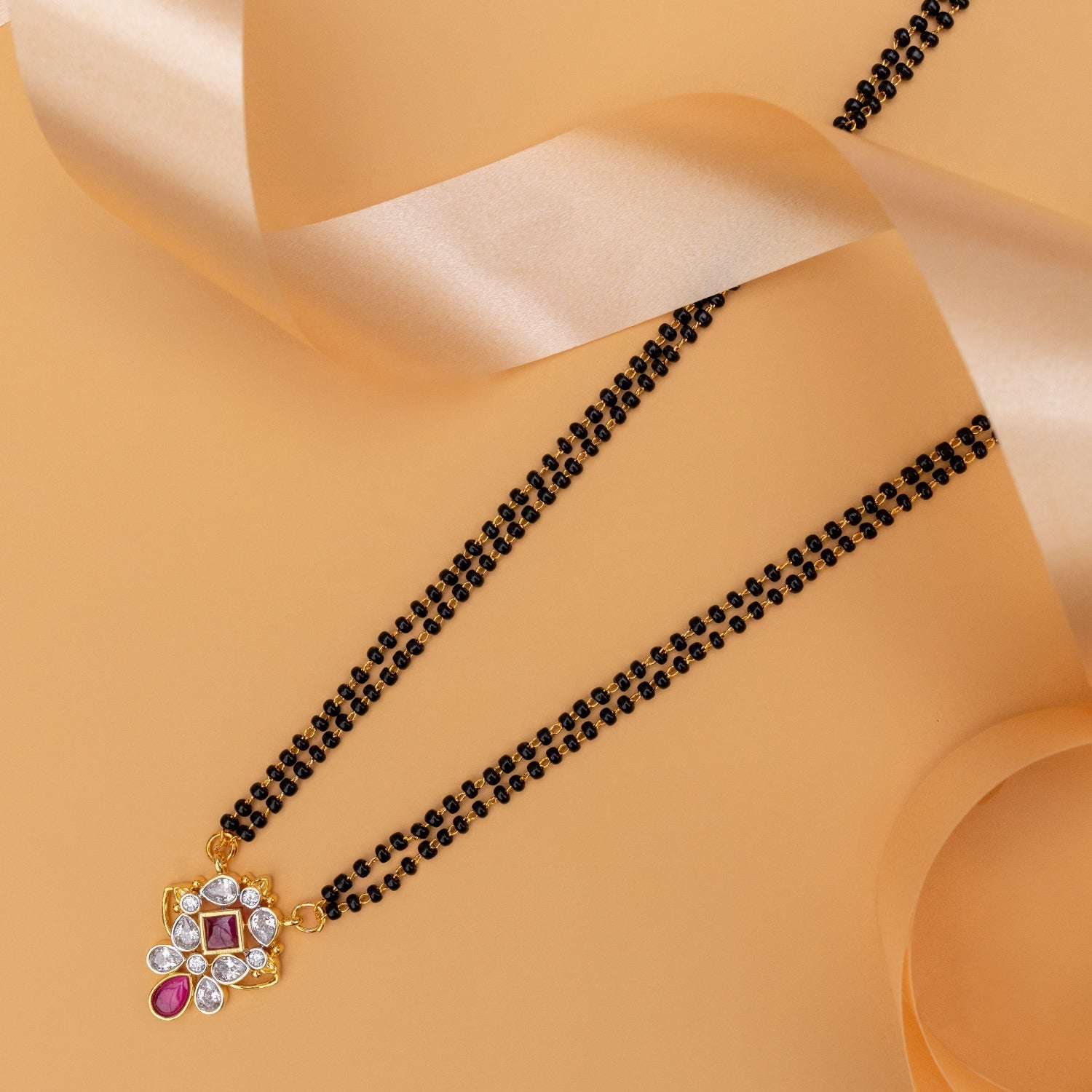CZ Floral Beaded Necklace for Women - White, Red & Black Crystal Accents | Elegant Jewelry Gift for Wedding, Party & Special Occasions