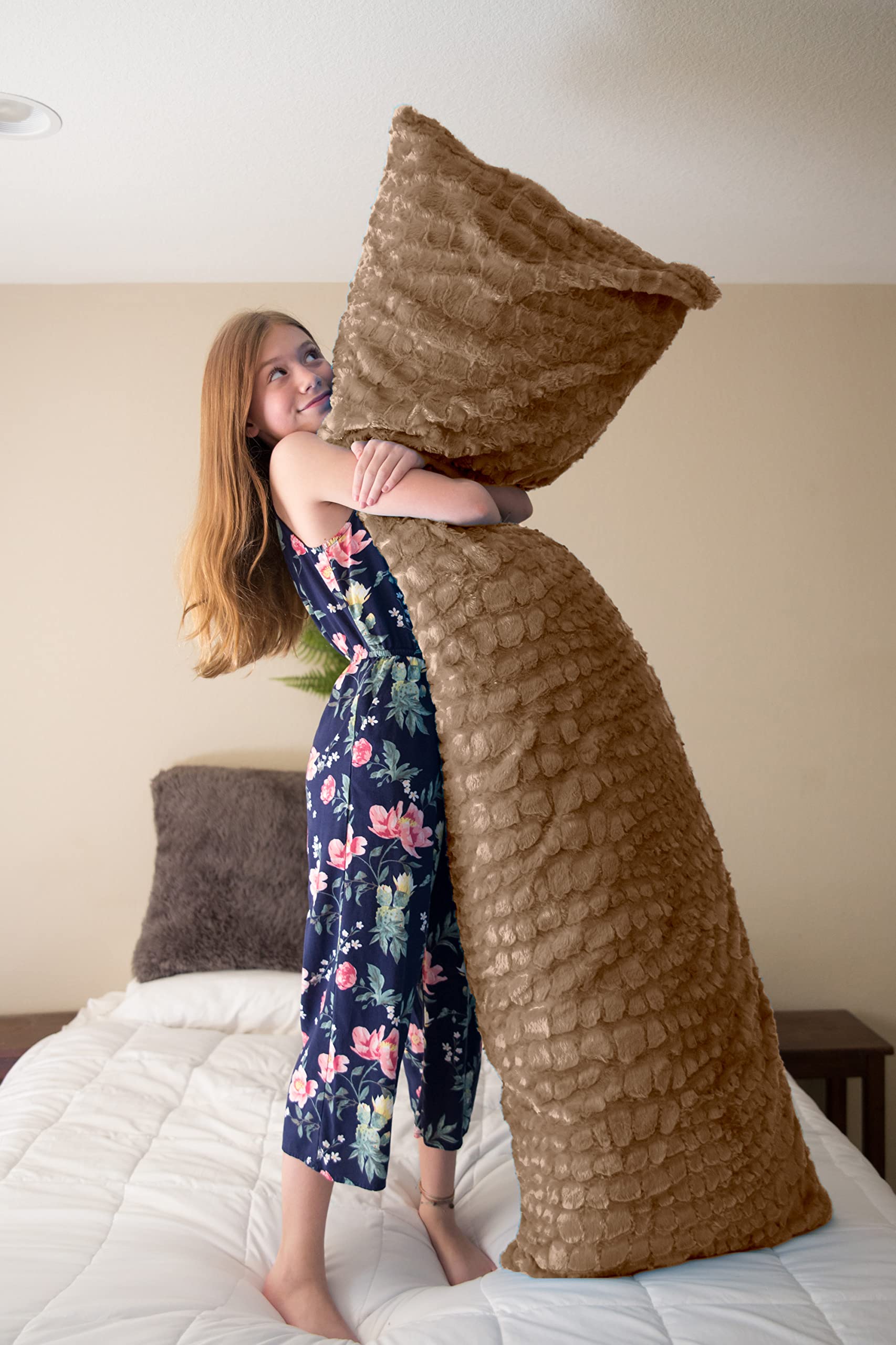Pillowtex Ultra Soft Plush Body Pillow - 20x72 Inches Fawn Color for Adults & Teens | Perfect for Sleeping, Lounging & Pregnancy Support | Hypoallergenic & Machine Washable