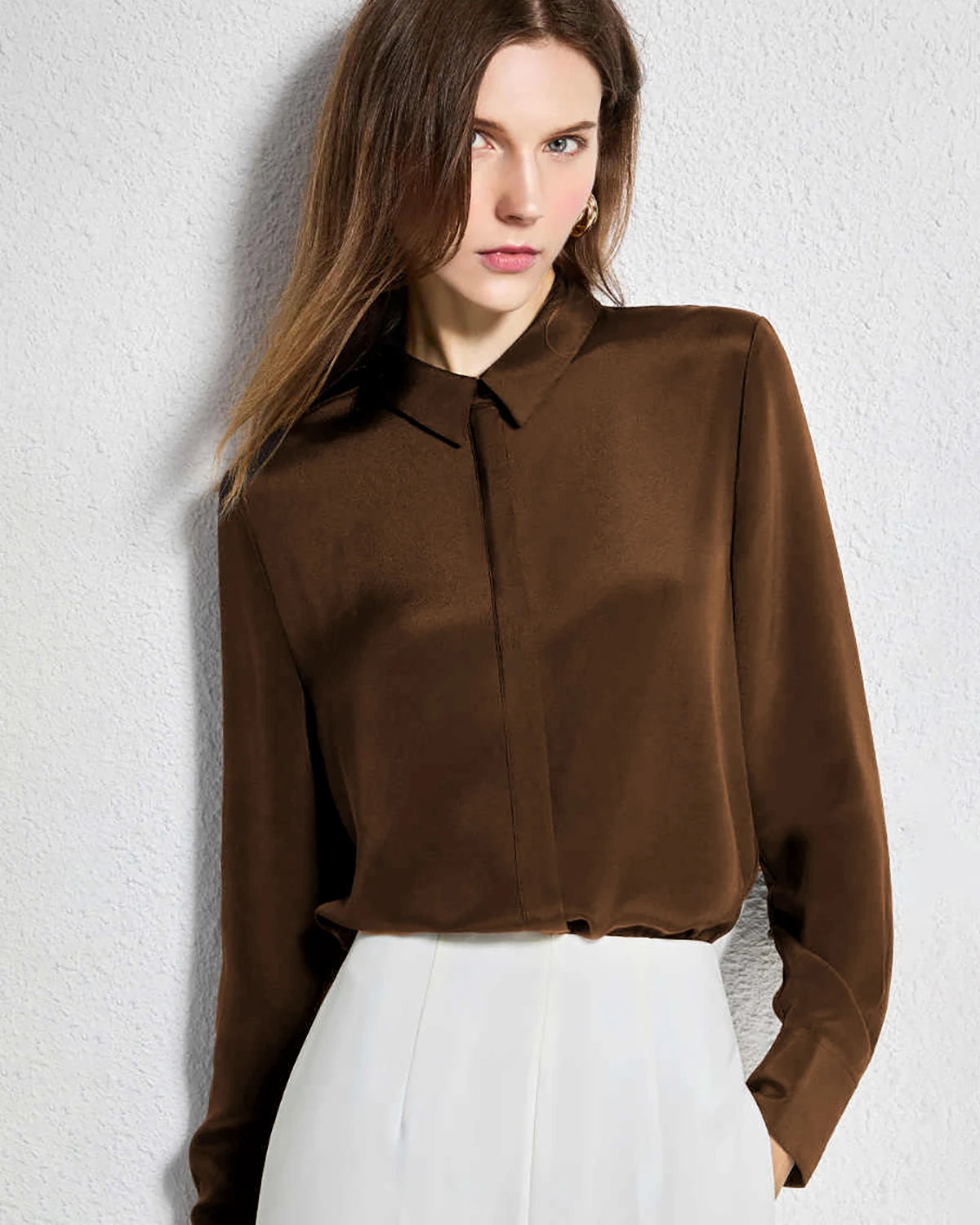 30 Momme Pure Silk Concealed Button Shirt for Women - Elegant & Breathable Blouse for Work, Office, and Special Occasions