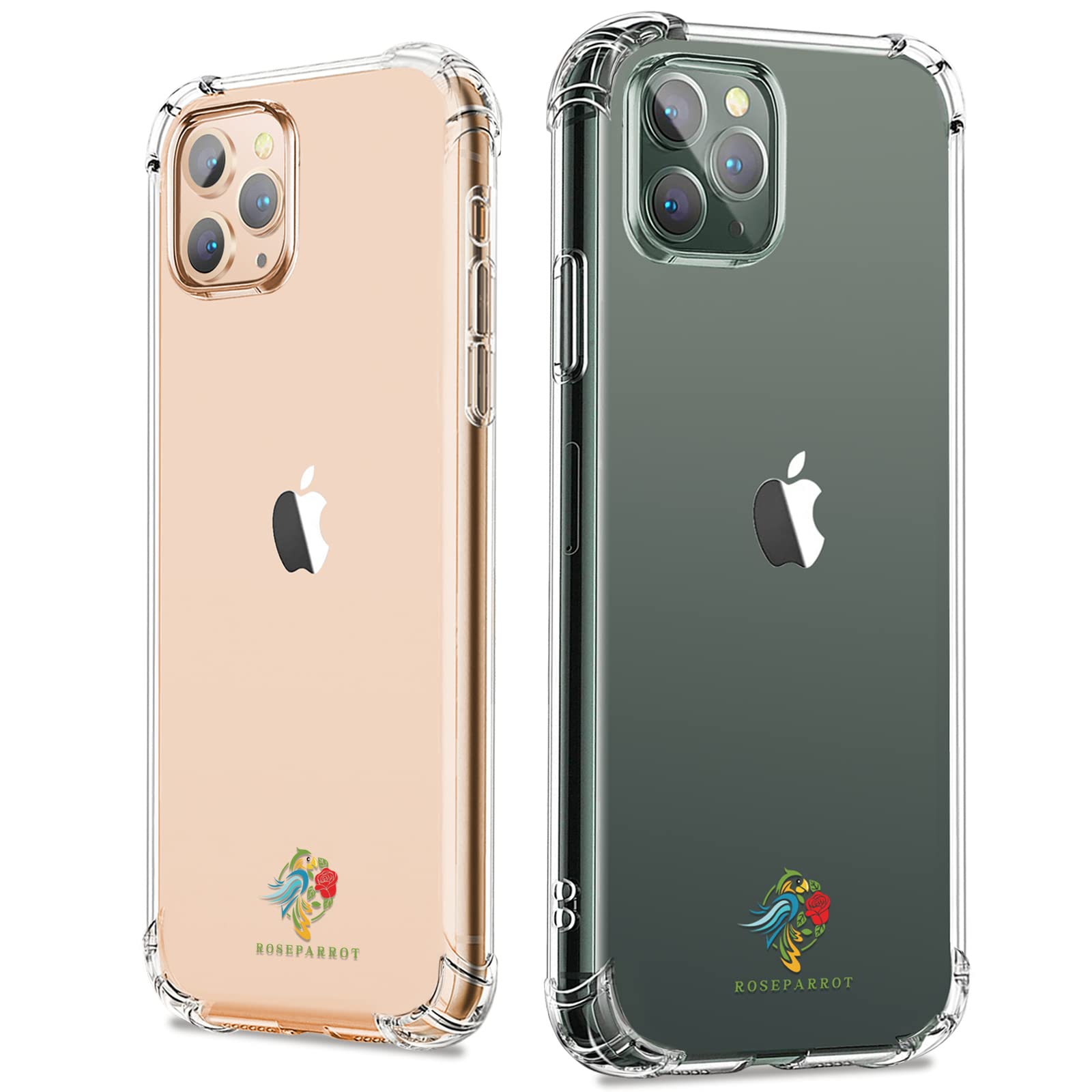 RoseParrot 4-in-1 iPhone 11 Pro Case with Ring Holder & Waterproof Pouch - Clear Shockproof Protective Cover with Pattern Design | Slim Flexible Soft TPU Bumper | Perfect for Outdoor Activities, Travel & Daily Protection