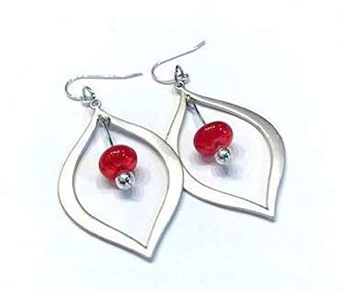 Red Glass Bead Teardrop Earrings - Sterling Silver Ear Wires for Women - Christmas Jewelry Gift - Elegant Dangle Earrings for Holiday Parties & Special Occasions