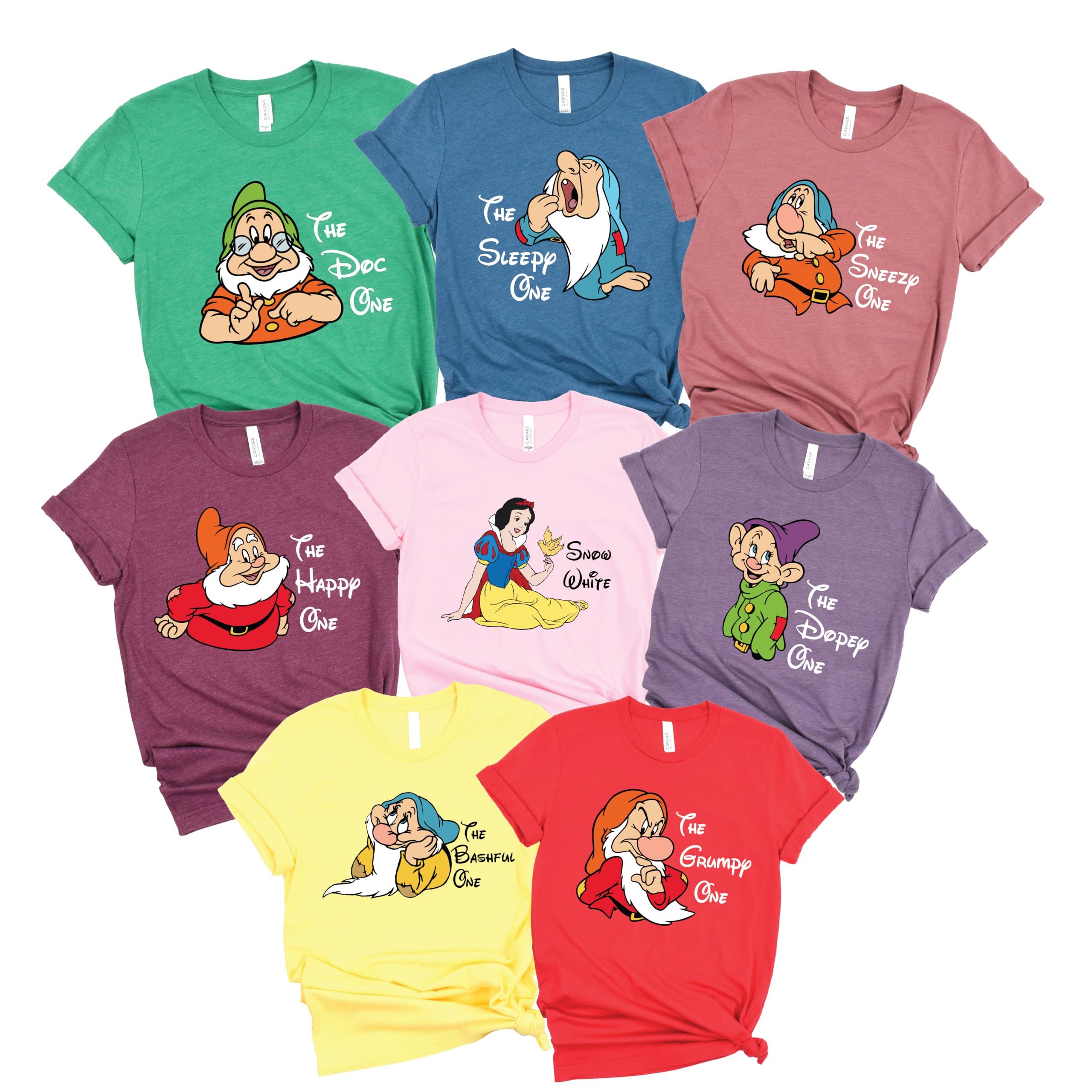 Custom Snow White & Seven Dwarfs T-Shirts - Personalized Cartoon Character Tees for Kids & Adults - Disney-Inspired Family Matching Outfits for Theme Parks & Cosplay