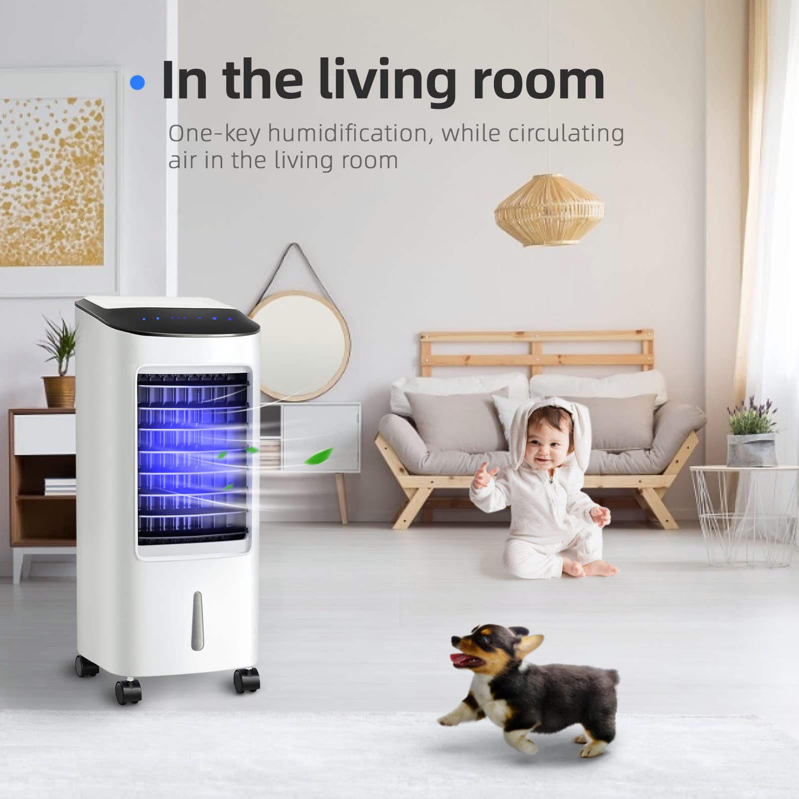 SIMOE 3-in-1 Portable Air Conditioner with Remote Control - 1.85 Gallon Evaporative Air Cooler, 3 Speed Modes & 120° Oscillation - Energy Efficient Swamp Cooler for Bedroom, Home Office & Outdoor Use