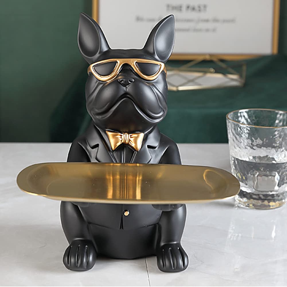 Green Resin Bulldog Figurine - Modern Desktop Decoration, Coin Bank & Storage Tray - Home Office Statue Holder for Keys, Jewelry & Small Items - Perfect Gift for Dog Lovers & Home Decor Enthusiasts