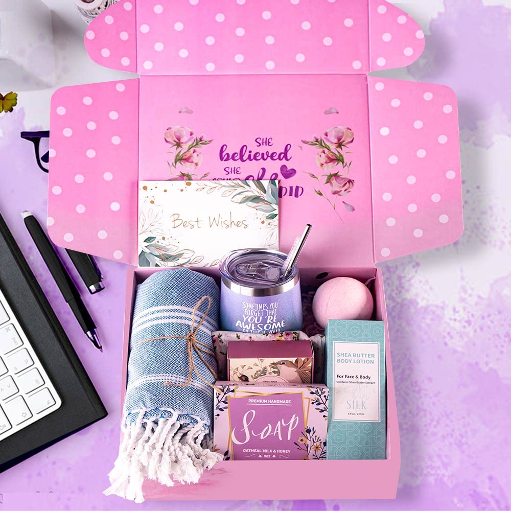 Best Relaxing Spa Gift Box for Women - Birthday Gifts for Wife, Mom, Sister, Girlfriend, Daughter & Best Friend - Luxury Self-Care Present with Glitter Gradation - Perfect for Mother's Day, Anniversary & Special Occasions