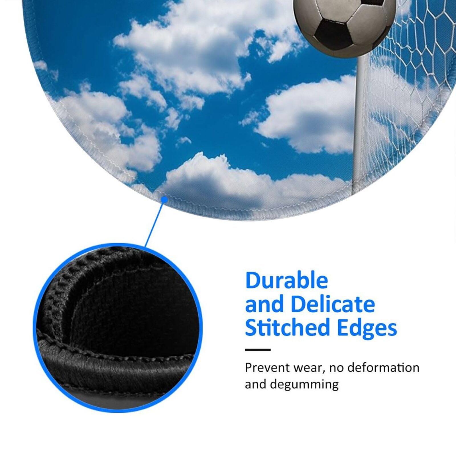 Non-Slip Football Blue-Sky Print Round Gaming Mouse Pad with Durable Stitched Edges - Ergonomic Rubber Base for PC, Laptop & Office Use - Perfect for Gamers, Work & Home Decor