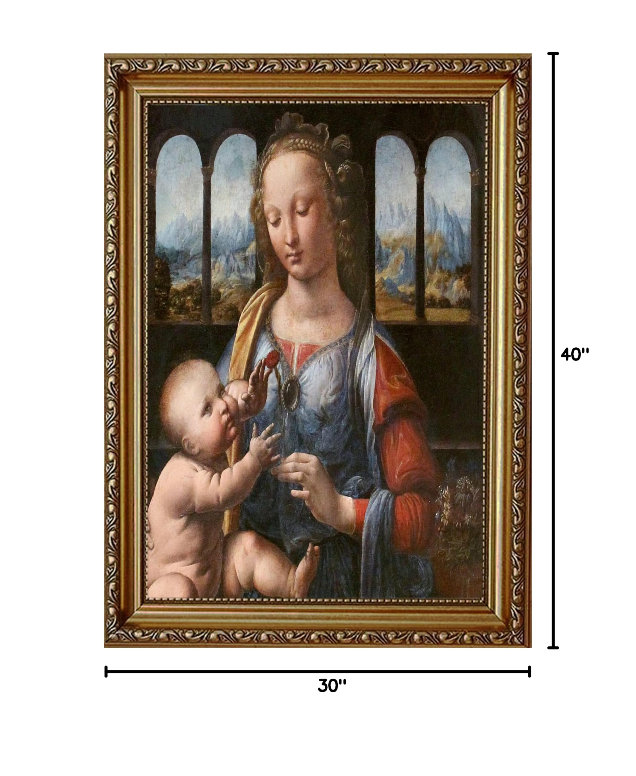 Da Vinci Canvas Wall Art - Madonna of The Carnation Framed Painting, Large Ready to Hang Canvas Print for Bedroom, Office & Living Room Decor | Renaissance Art, Home & Office Wall Decor