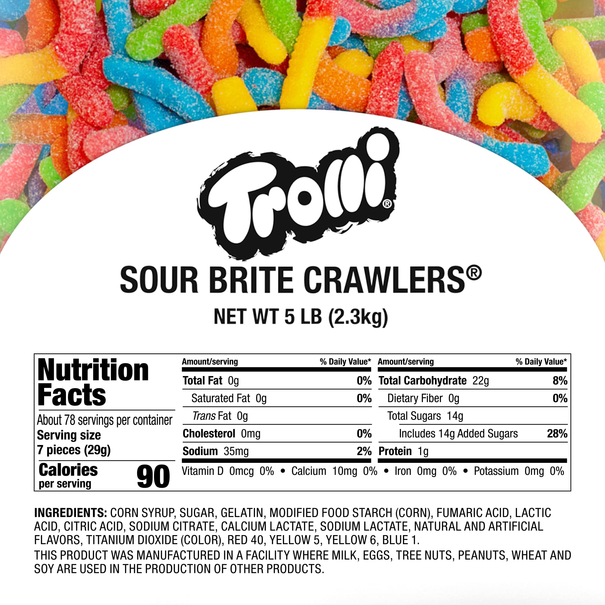 Trolli Sour Brite Crawlers Gummy Worms Candy - 5lb Bulk Bag of Sour Gummy Worms for Halloween, Parties, Movie Nights & Snacking