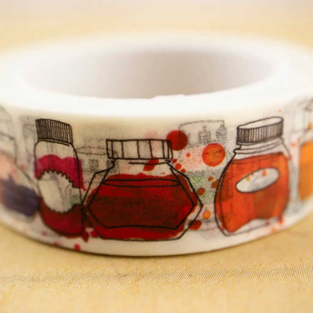 Inky Dreams Ink Bottle Washi Tape - Decorative Japanese Paper Tape for Scrapbooking, Journaling, DIY Crafts & Gift Wrapping
