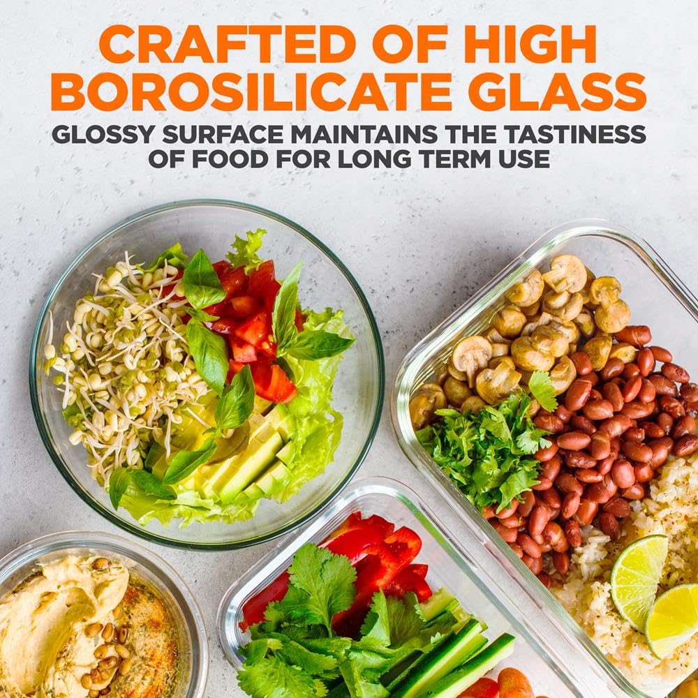 SereneLife 24-Piece Glass Food Storage Containers Set with Airtight Lids - 12 Pack Meal Prep Containers for Lunch, Kitchen & Pantry Organization - Leakproof, Freezer & Dishwasher Safe - Blue - Perfect for Meal Prepping, Leftovers & Office Lunches