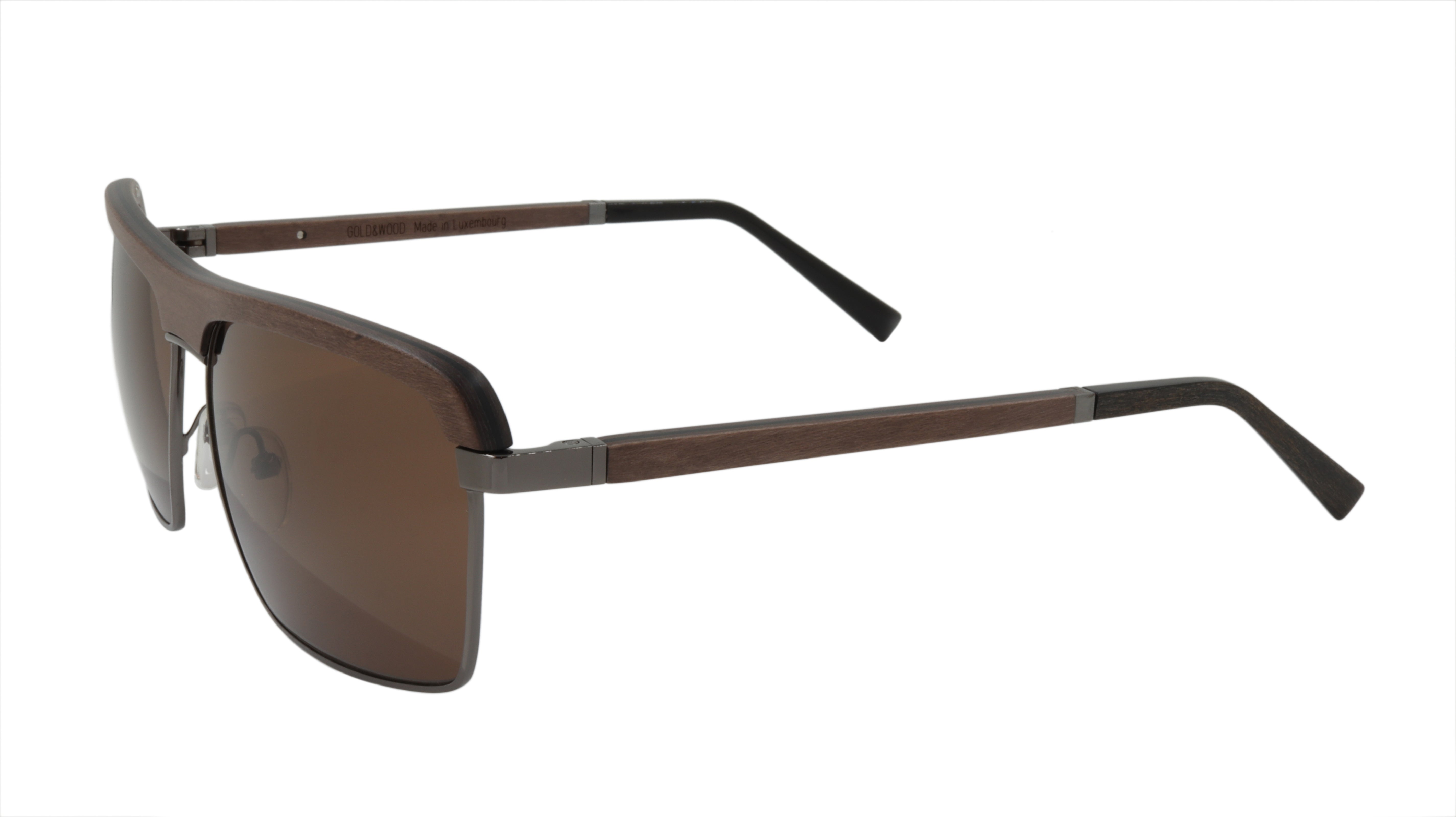 Premium GOLD & WOOD Sunglasses - Brown Wood & Gun Metal Black Frame - Stylish UV Protection Shades for Outdoor Activities & Fashion