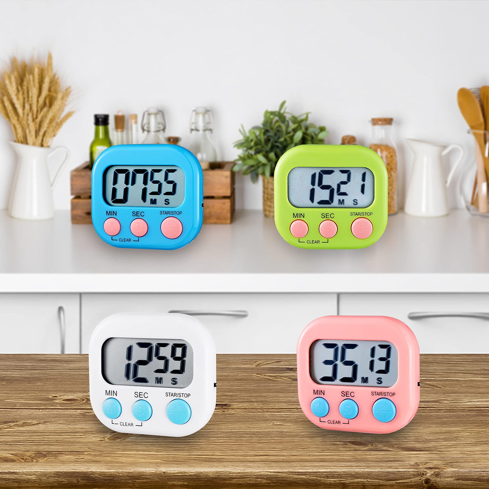 4-Piece Digital Kitchen Timer Set with Magnetic Back & ON/Off Switch - Large Display Countdown/Count Up Timer with Loud Alarm for Cooking, Baking, Teachers & Kids - Perfect for Classrooms, Kitchens & Home Use