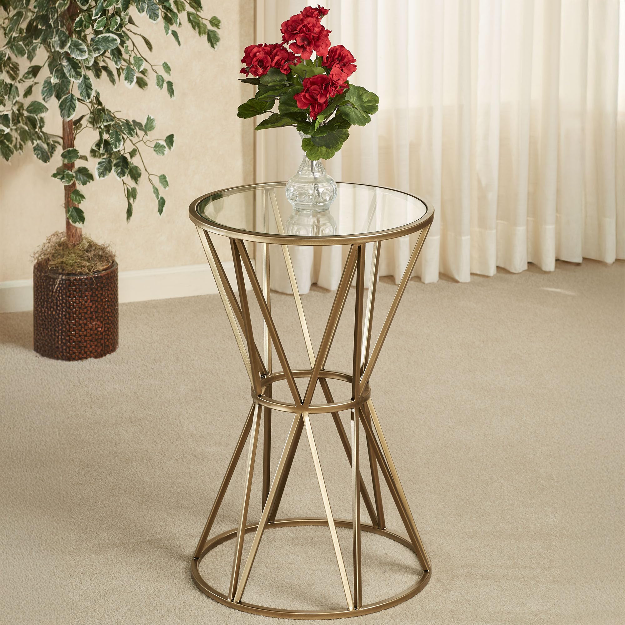 Touch of Class Presley Round Accent Table - Gold Metal & Glass Modern End Table for Bedroom, Living Room, Office - Stylish Nightstand & Hallway Decor for Contemporary Homes
