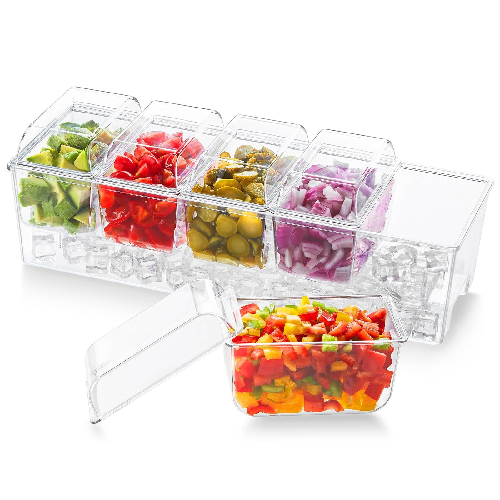 Lifewit 5-Container Condiment Caddy with Lids - Perfect for Parties, Salads & Tacos