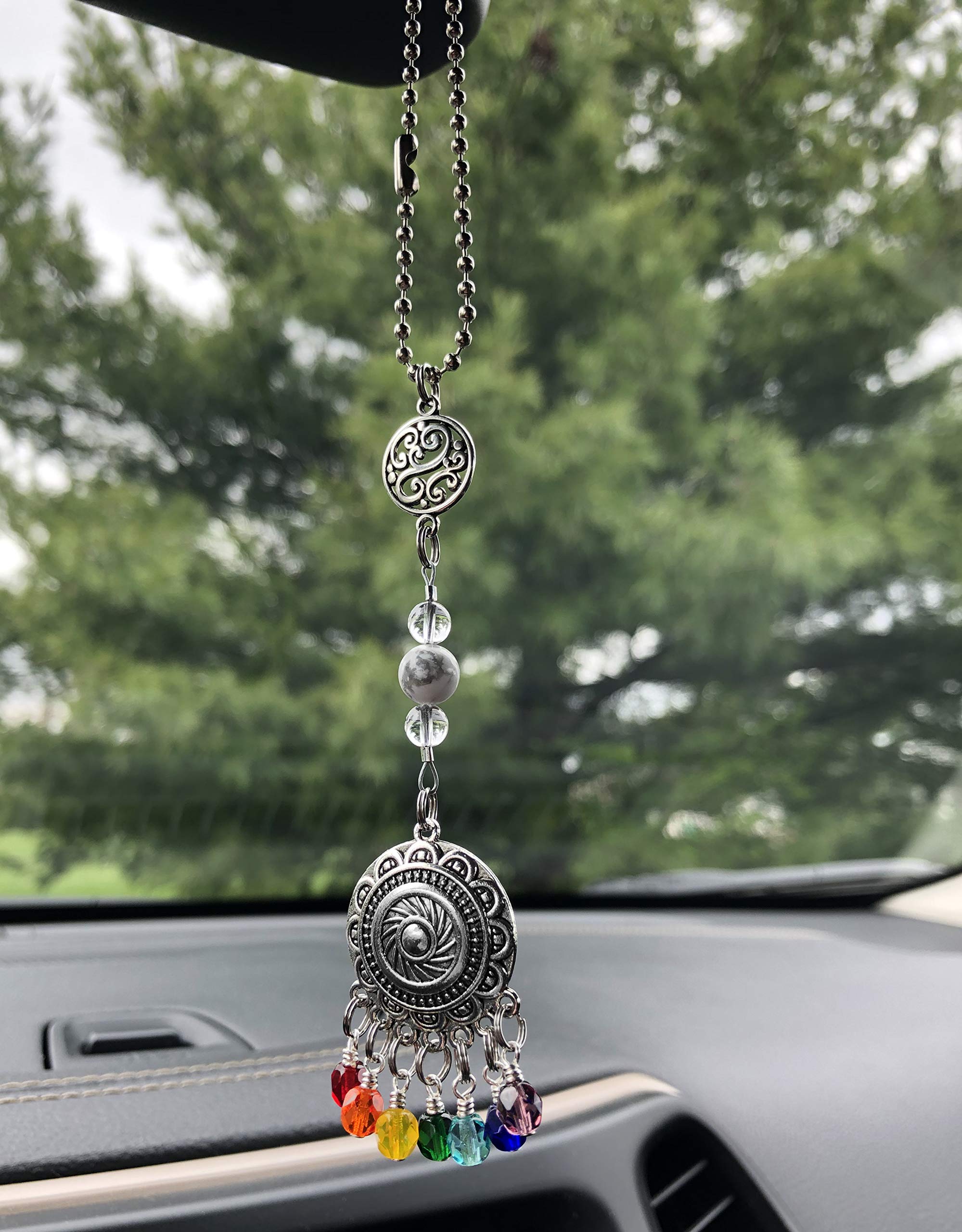 Antique Silver Chakra Chandelier Car Charm for Home & Auto Decor