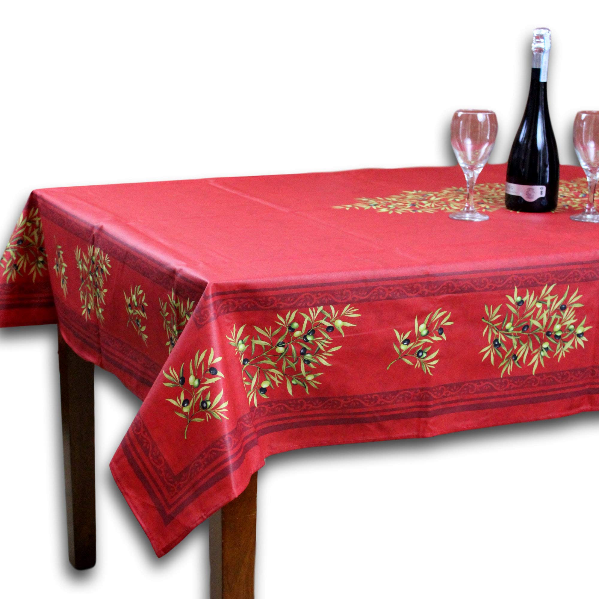 La Cigale Oliviere Wipeable Spill-Resistant Acrylic Coated Tablecloth - Floral Cotton French Provencal Design for Rectangle Tables (60 x 98 Inches) | Indoor & Outdoor Use | Red de Provence Pattern | Perfect for Dining Rooms, Patios, and Picnics