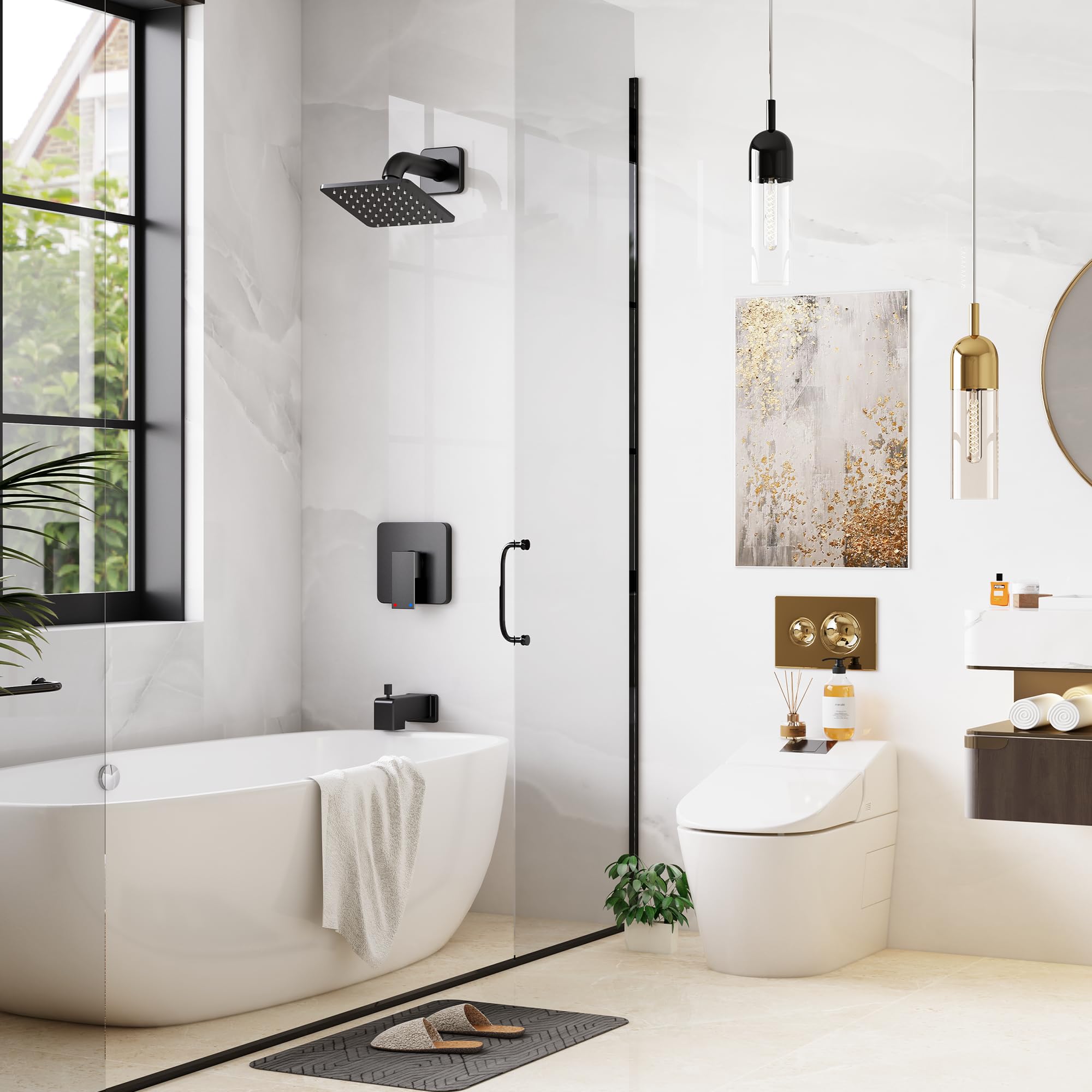 Premium Matte Black Shower Faucet Set - 6-Inch Rainfall Shower Head, Single Handle Tub Spout & All-Metal Trim Kit (Includes Shower Valve) - Perfect for Bathroom Renovation & Luxury Spa Experience
