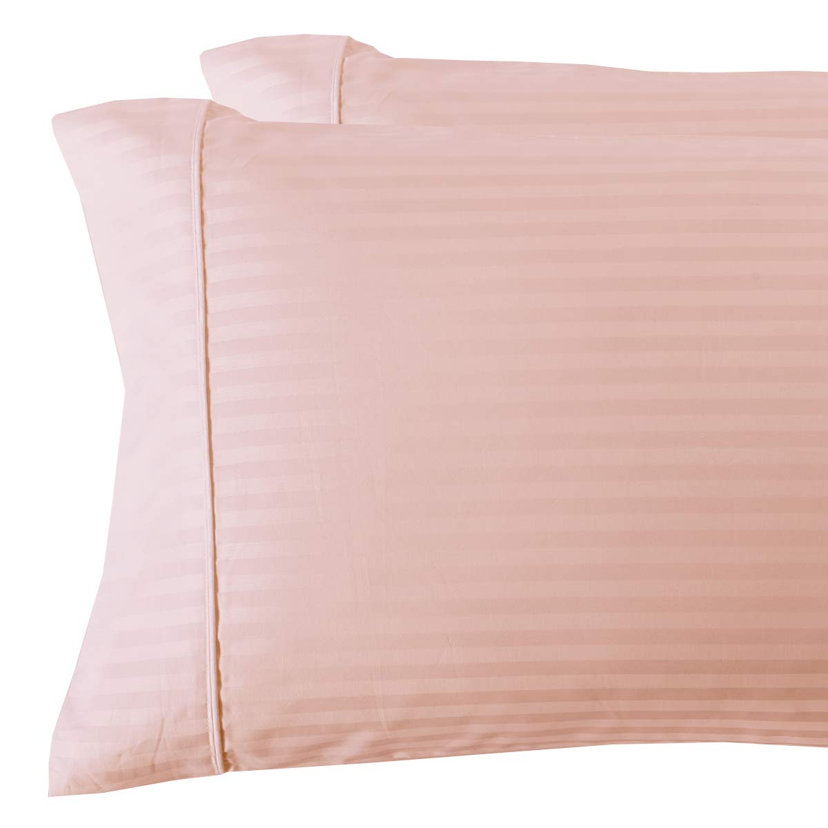Premium Set of 2 Blush 300-Thread Count Striped Queen Size Pillowcases - Soft & Breathable for Ultimate Comfort - Perfect for Bedroom, Guest Room, and Hotel Use