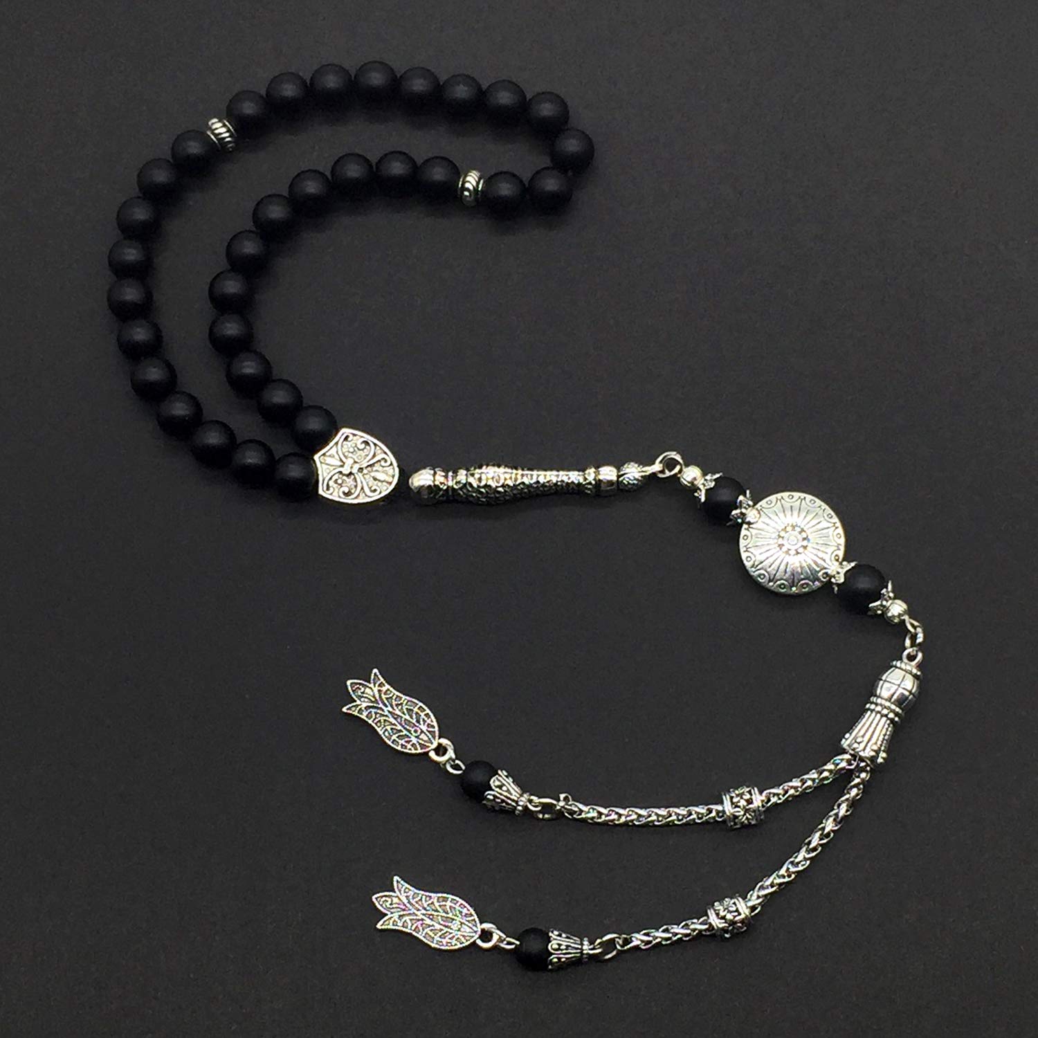 Stylish 8mm Black Matte Agate Prayer Beads - 33 Beads Tasbih, Misbaha, Rosary for Meditation, Stress Relief & Spiritual Practice | Perfect for Muslim, Christian Prayer & Worry Bead Therapy