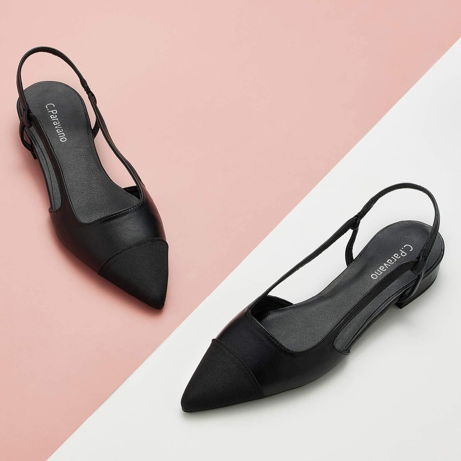 C.Paravano Women's Pointed Toe Slingback Flats - Comfortable Low Heel Sandals for Casual, Business, Party & Date | Slip-On Dress Shoes for Work, Office, Wedding & Evening Events