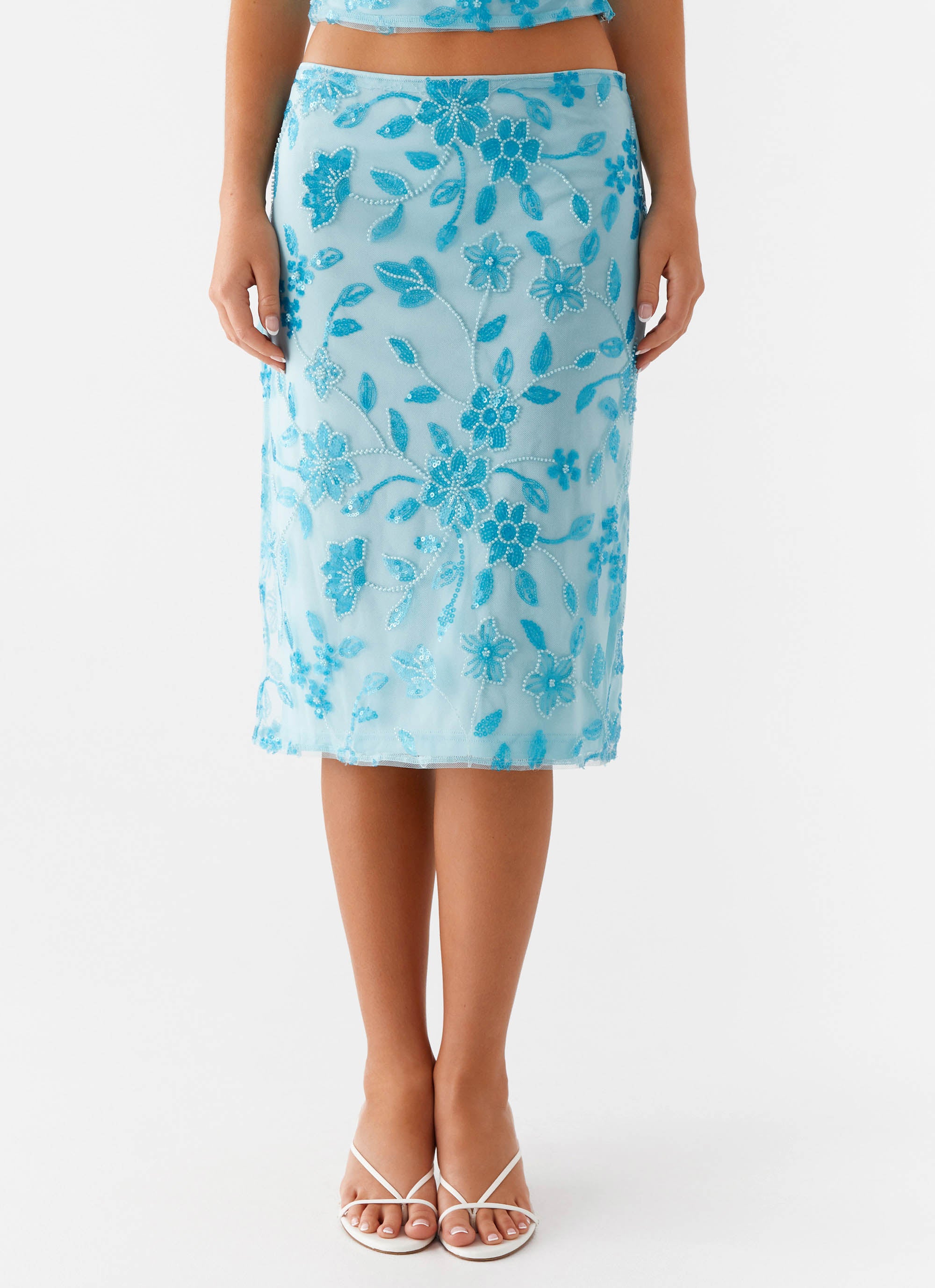 By Your Side Beaded Midi Skirt - Blue Floral Summer Skirt for Women | Boho Beach Dress, Wedding Guest Outfit, Vacation Style