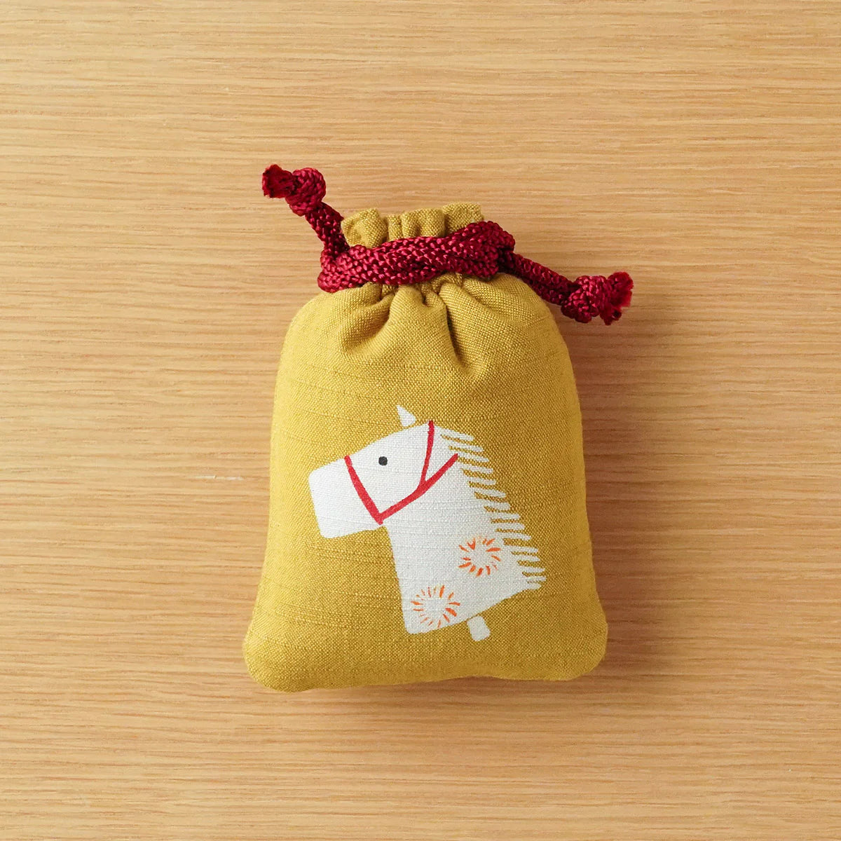 Katazome Small Horse Talisman Bag - Japanese Traditional Craft Drawstring Pouch for Good Luck Charm, Travel Amulet & Spiritual Protection