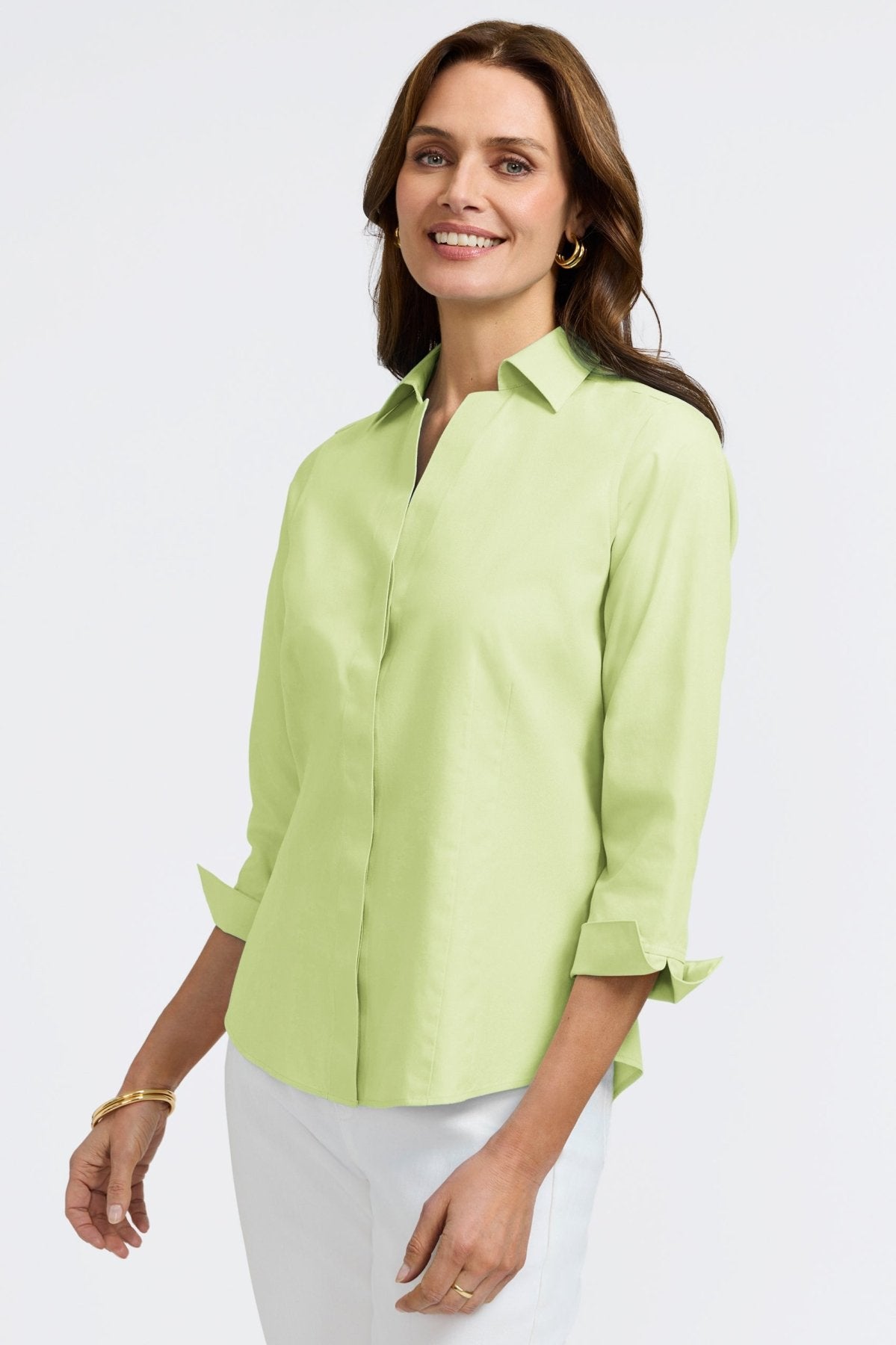 Taylor No Iron Pinpoint 3/4 Sleeve Dress Shirt for Women - Professional Office Wear & Business Casual Attire