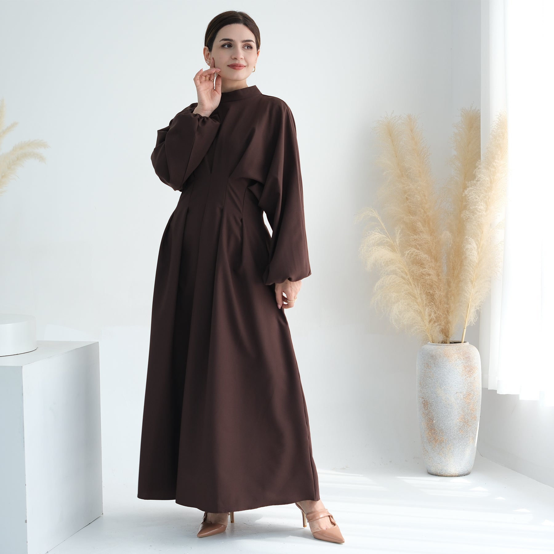 Madison Long Sleeve Maxi Dress for Women - Elegant Coffee Brown Flowy Boho Style - Perfect for Weddings, Parties & Fall Fashion