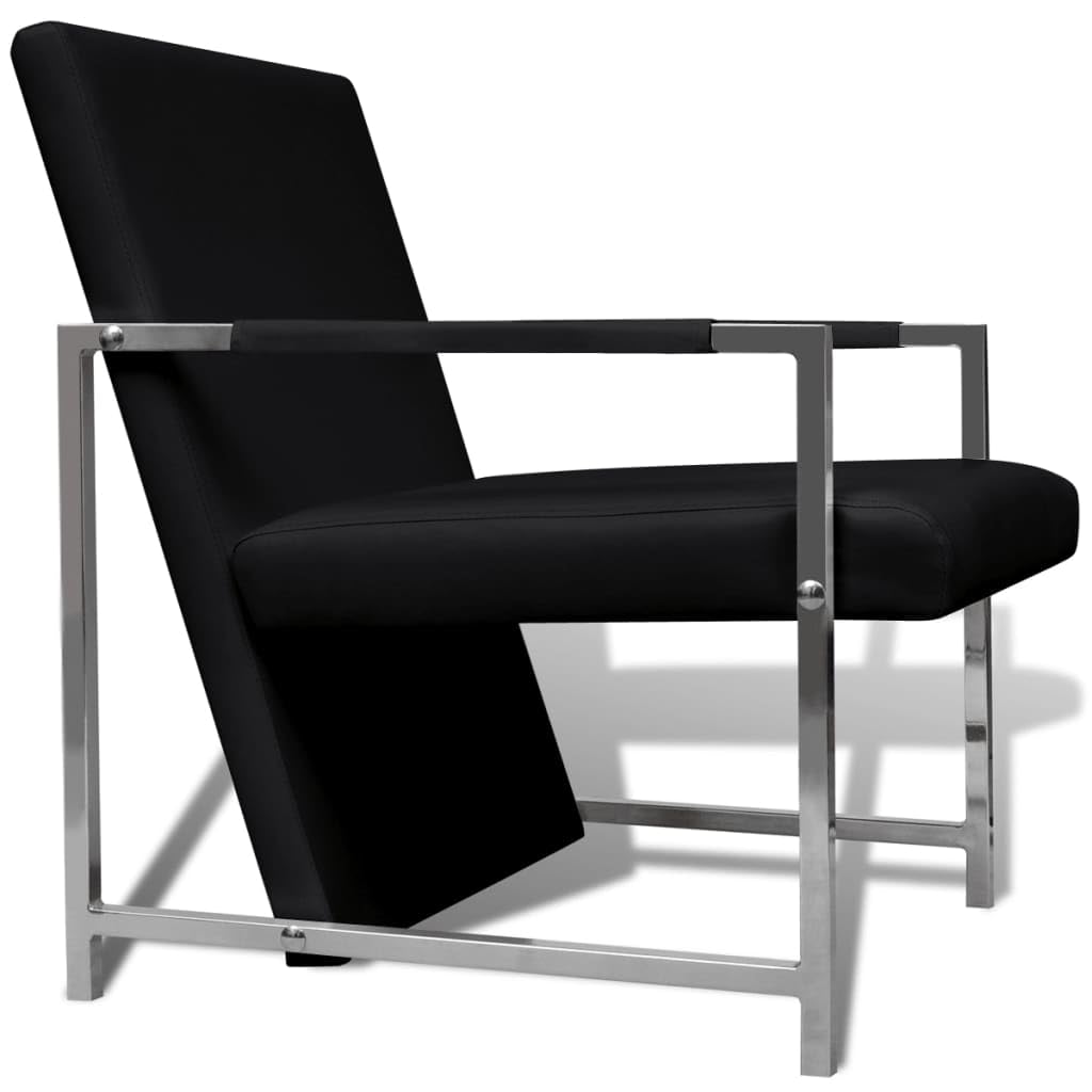 Modern Cube Armchair - Black Faux Leather Upholstered Accent Chair (10.5g) for Living Room, Office, or Lounge