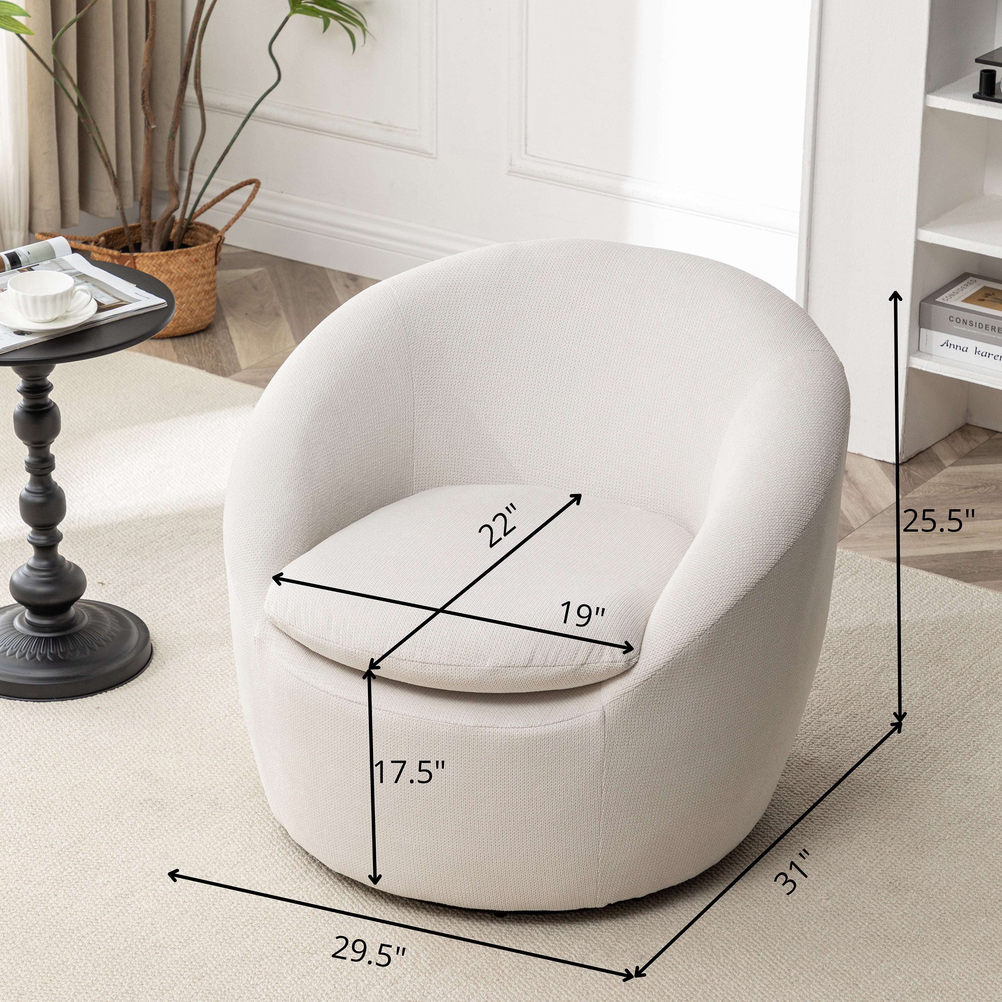 Roundhill Furniture Winnie Modern Barrel Chair - 360° Swivel Accent Chair with Upholstered Seat & Metal Base for Living Room, Bedroom or Office