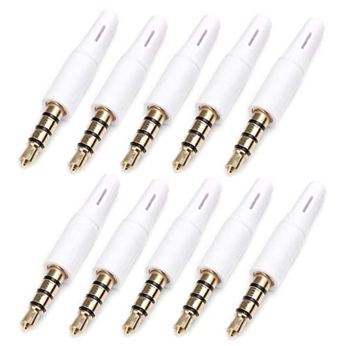 10Pcs 3.5mm Stereo Headphone Jack Adapter - 4 Pole Audio Plug Connector for Headphones, Speakers & Mobile Devices - Perfect for Home, Office & Travel Use (White)