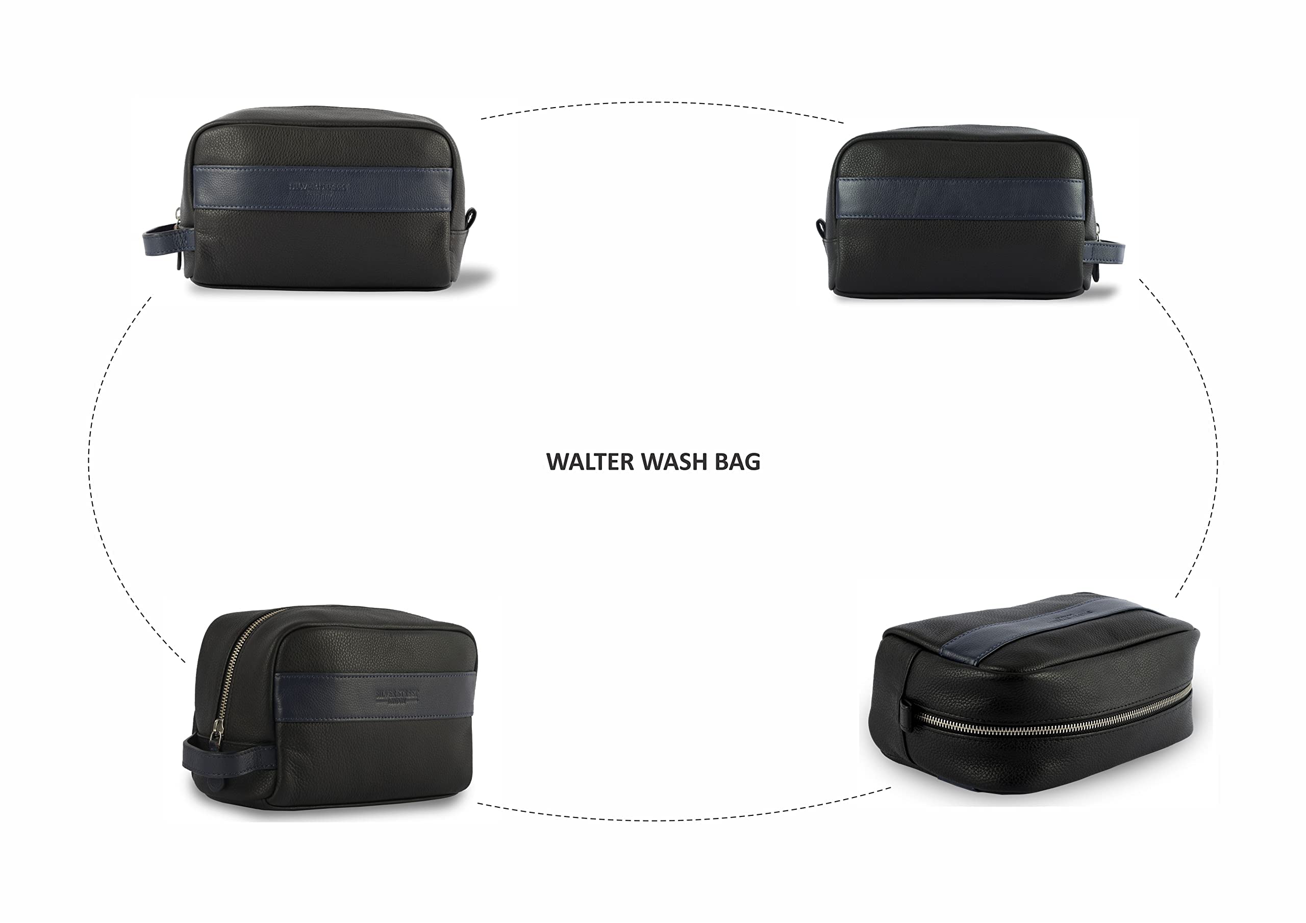 Premium Walter Leather Toiletry Bag for Men & Women - Waterproof Travel Cosmetic Organizer with Interior Pockets - Ideal for Gym, Business Trips & Vacation (Blue)