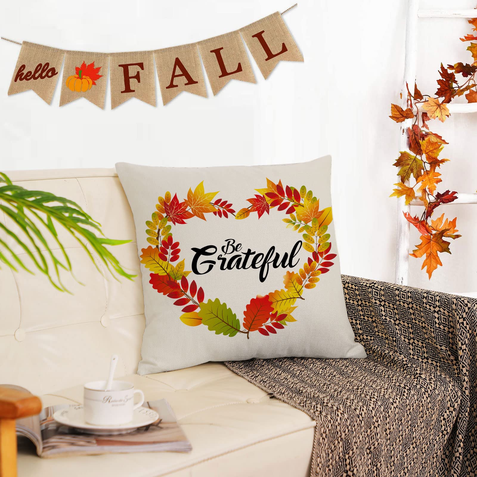 4 Pack Fall Pillow Covers 20x20 Inch - Thanksgiving Autumn Decor with Pumpkin & Leaf Patterns - Soft Decorative Throw Pillow Cases for Couch, Sofa, Bed - Perfect for Home, Living Room & Seasonal Decorations