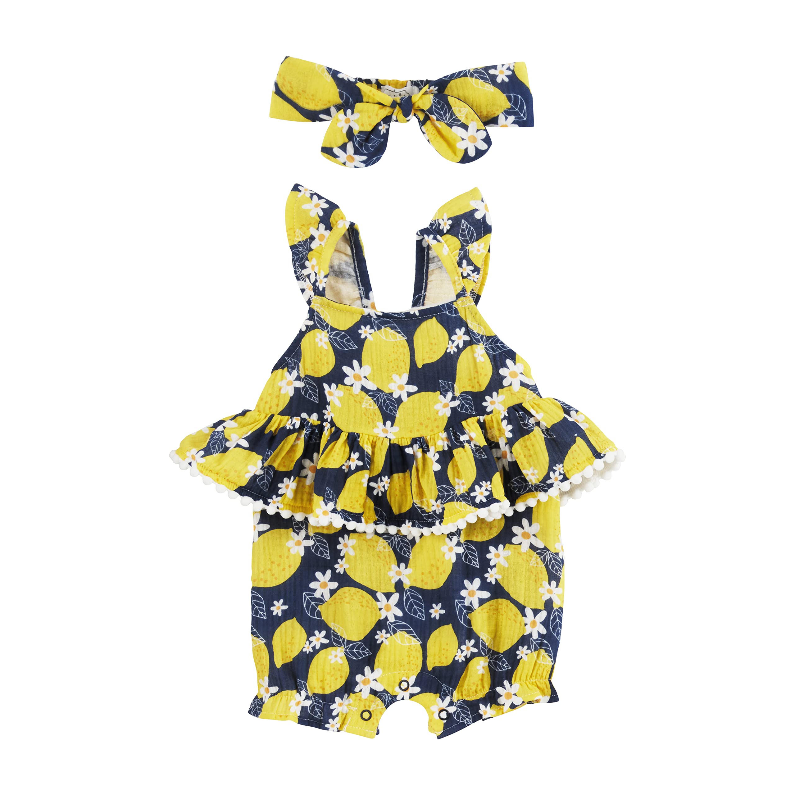 Mud Pie Baby Girls Lemon Bubble Romper & Headband Set - Cute Outfit for Newborns, Photos, Parties & Special Occasions